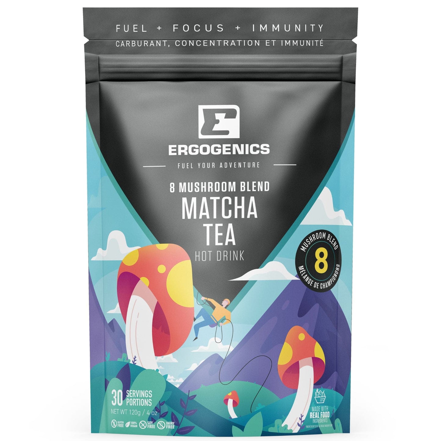 Ergogenics Mushroom Matcha Green Tea, 8 Functional Mushroom Blend, 120g