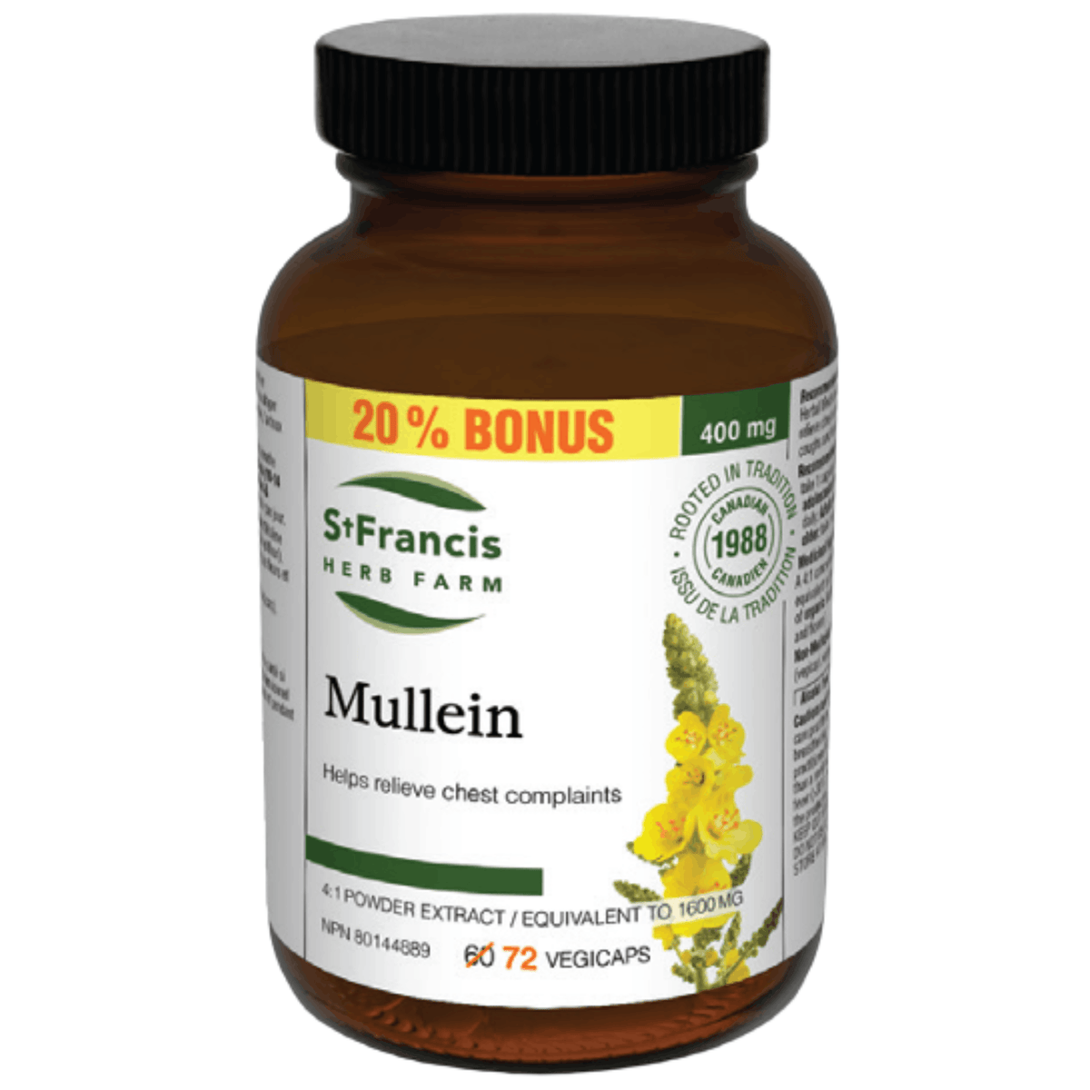 72 Vegetable Capsules Bonus Size | St. Francis Mullein