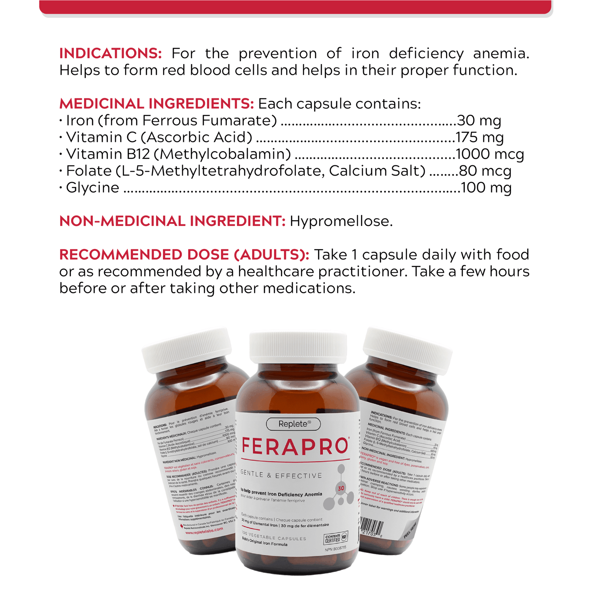 100 Vegetable Capsules | Replete Ferapro Capsules
