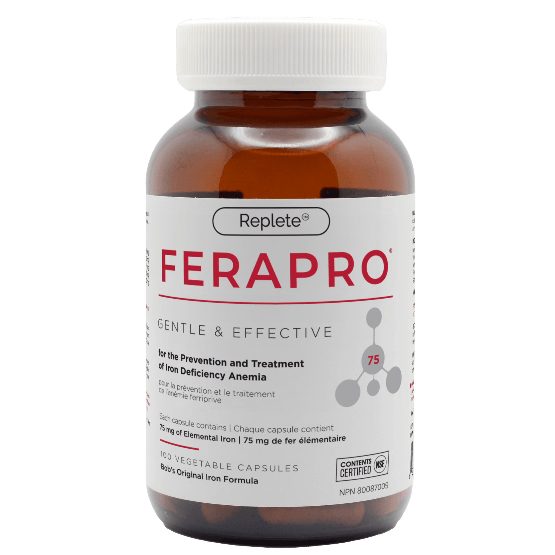 100 Vegetable Capsules | Replete Labs FERAPRO 75 for the Prevention and Treatment of Iron Deficiency Anemia