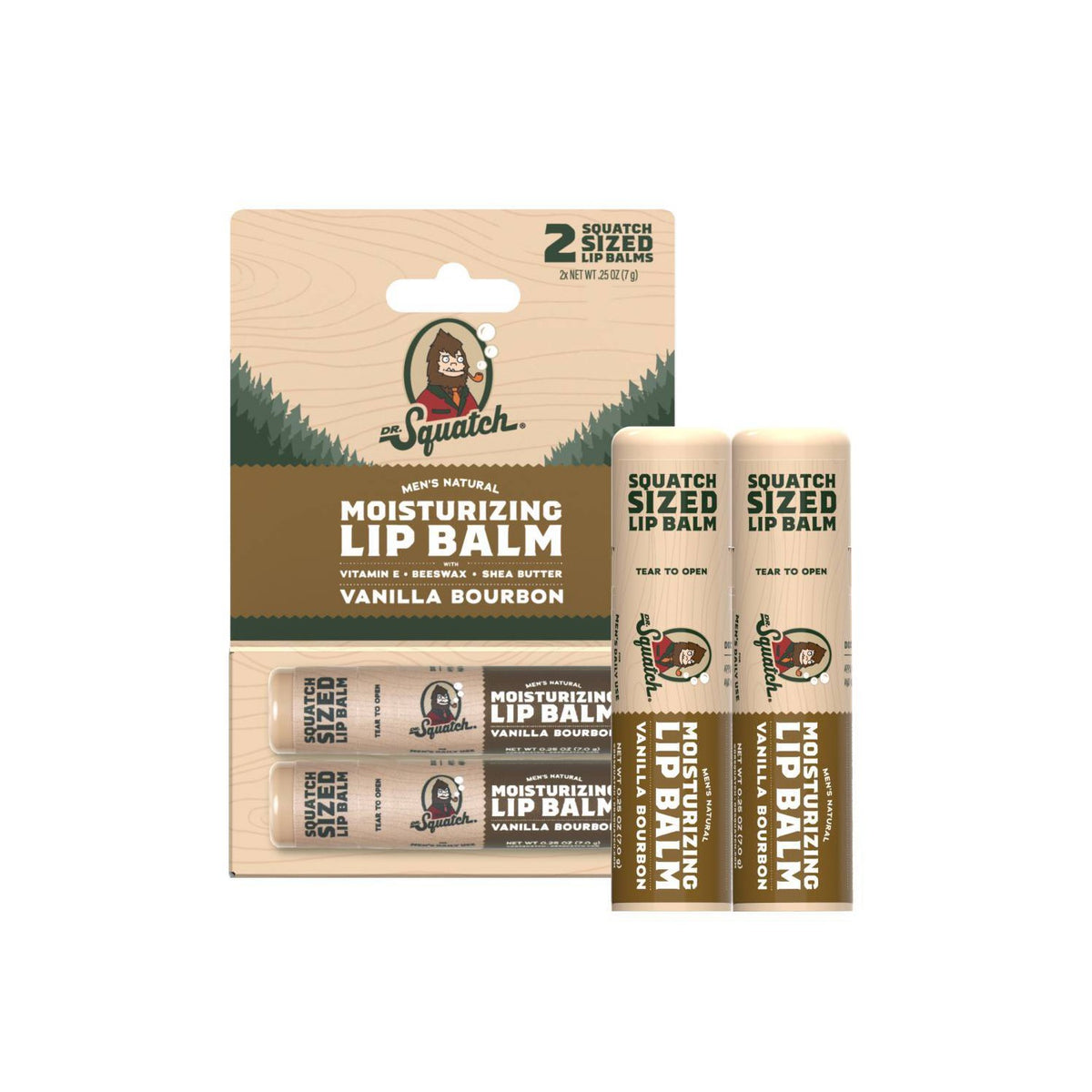 Dr. Squatch Moisturizing Lip Balm Vanilla Bourbon, 2 Pack