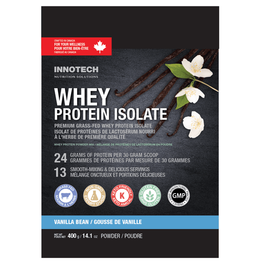Innotech Whey Protein Isolate, 24g Protein, 2g Fibre, Grass-Fed, 400g