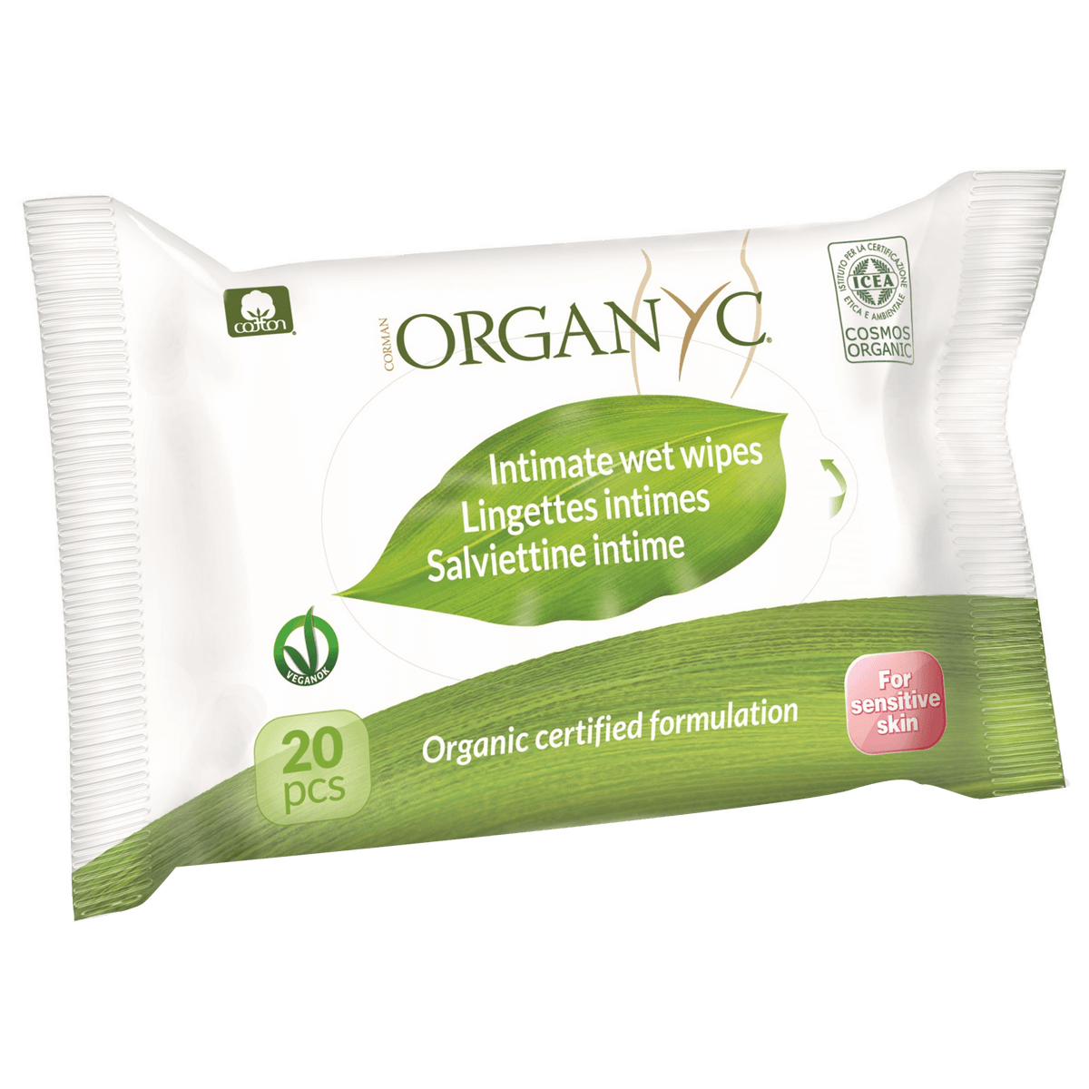 Organyc Feminine Intimate Wipes, 20 Wipes