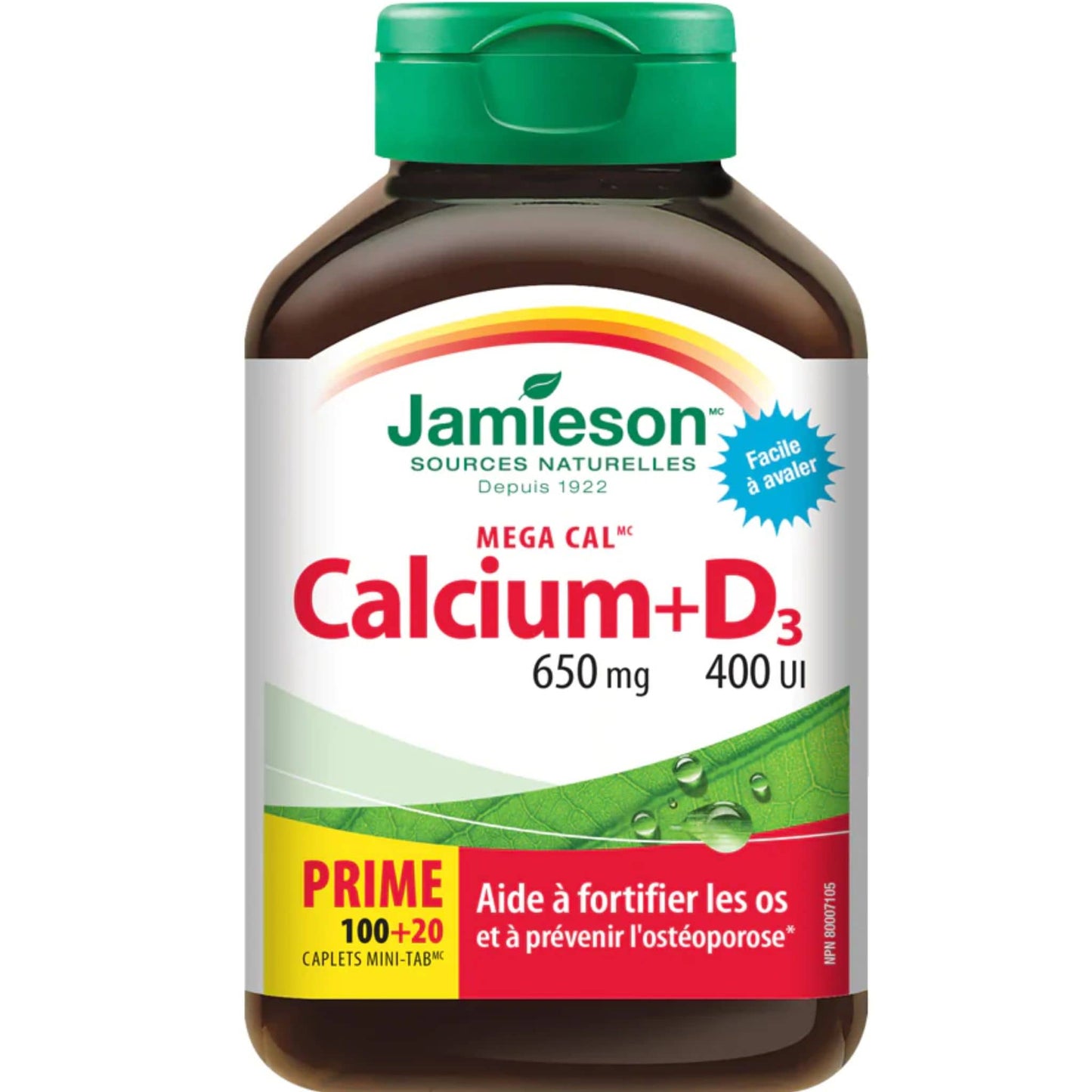 Bonus, 100+20 Caplets | Jamieson Calcium 650 mg + Vitamin D3 400 IU, Mega Cal // French Bottle