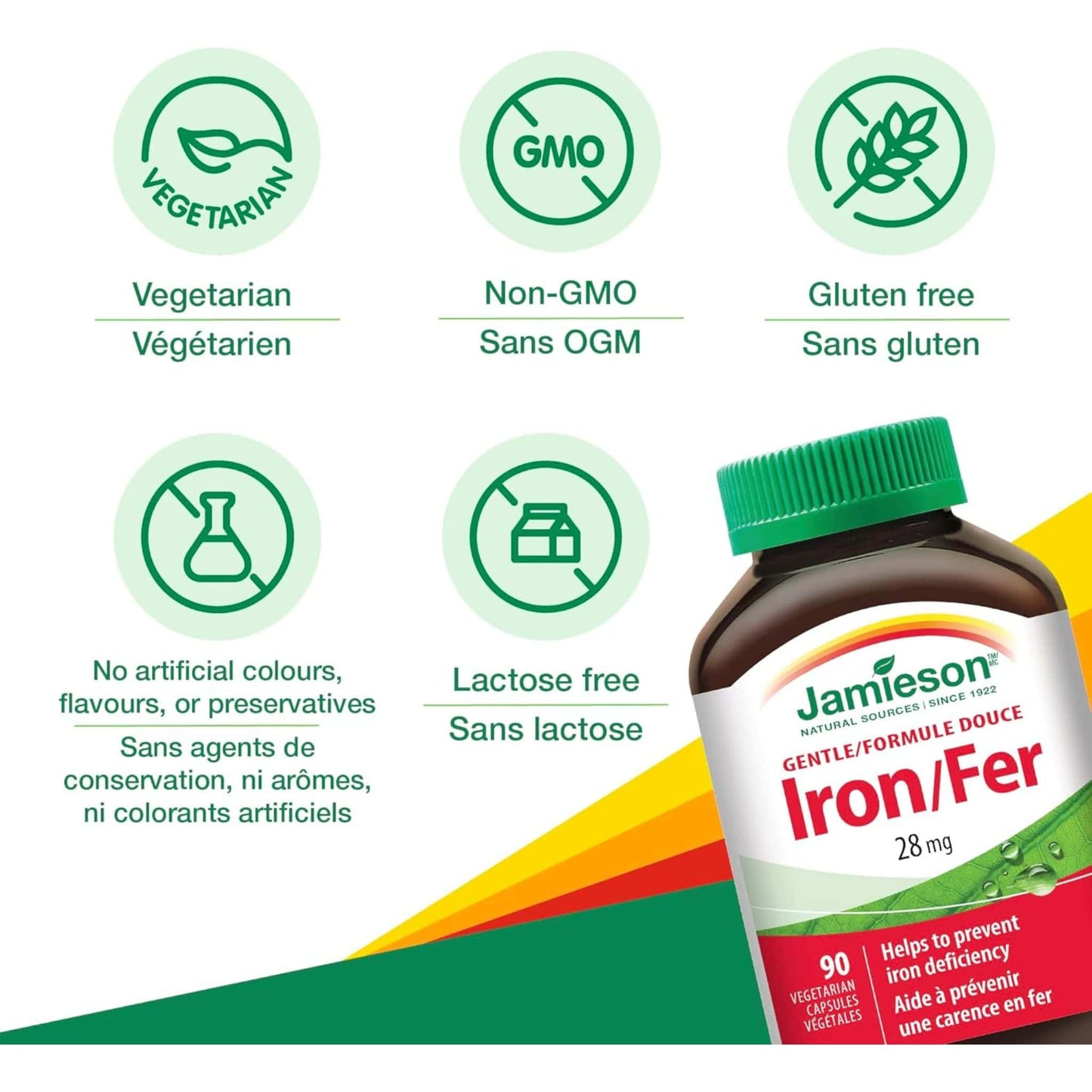 90 Vegetarian Capsules | Jamieson Gentle Iron 28 mg High Absorption