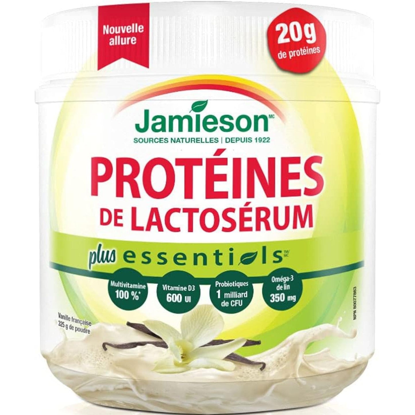 French Vanilla, 325gg | Jamieson Whey Protein Plus Essentials // french bottle