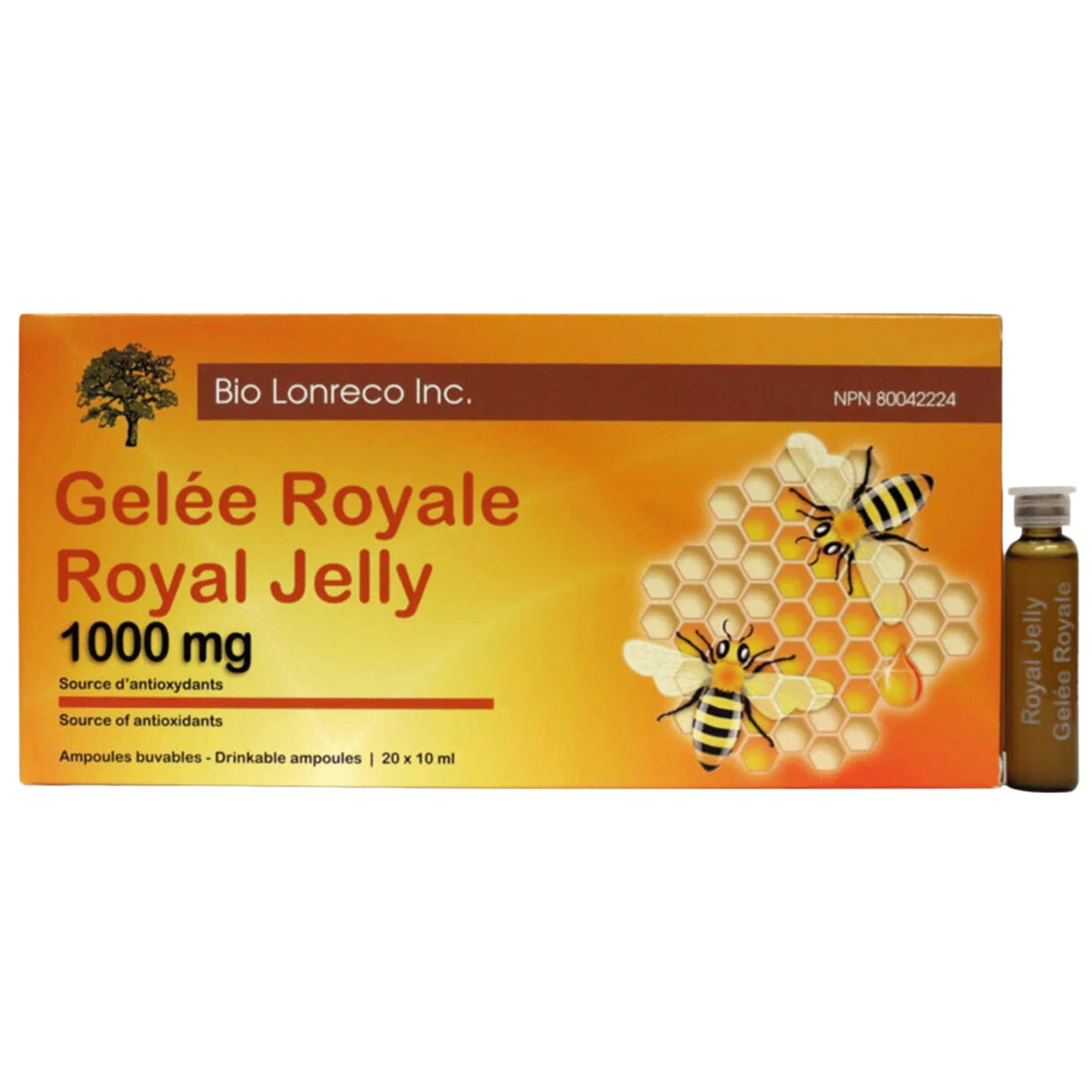 Bio Lonreco Royal Jelly 1000mg, Liquid Royal Jelly, 20 x 10ml Vials
