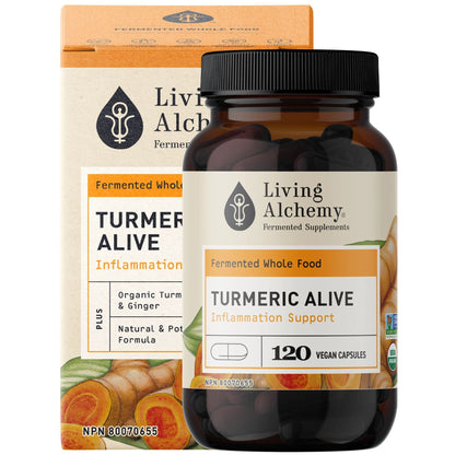 Living Alchemy Turmeric Alive 133.3mg Capsules, Fermented Organic Turmeric with Ginger