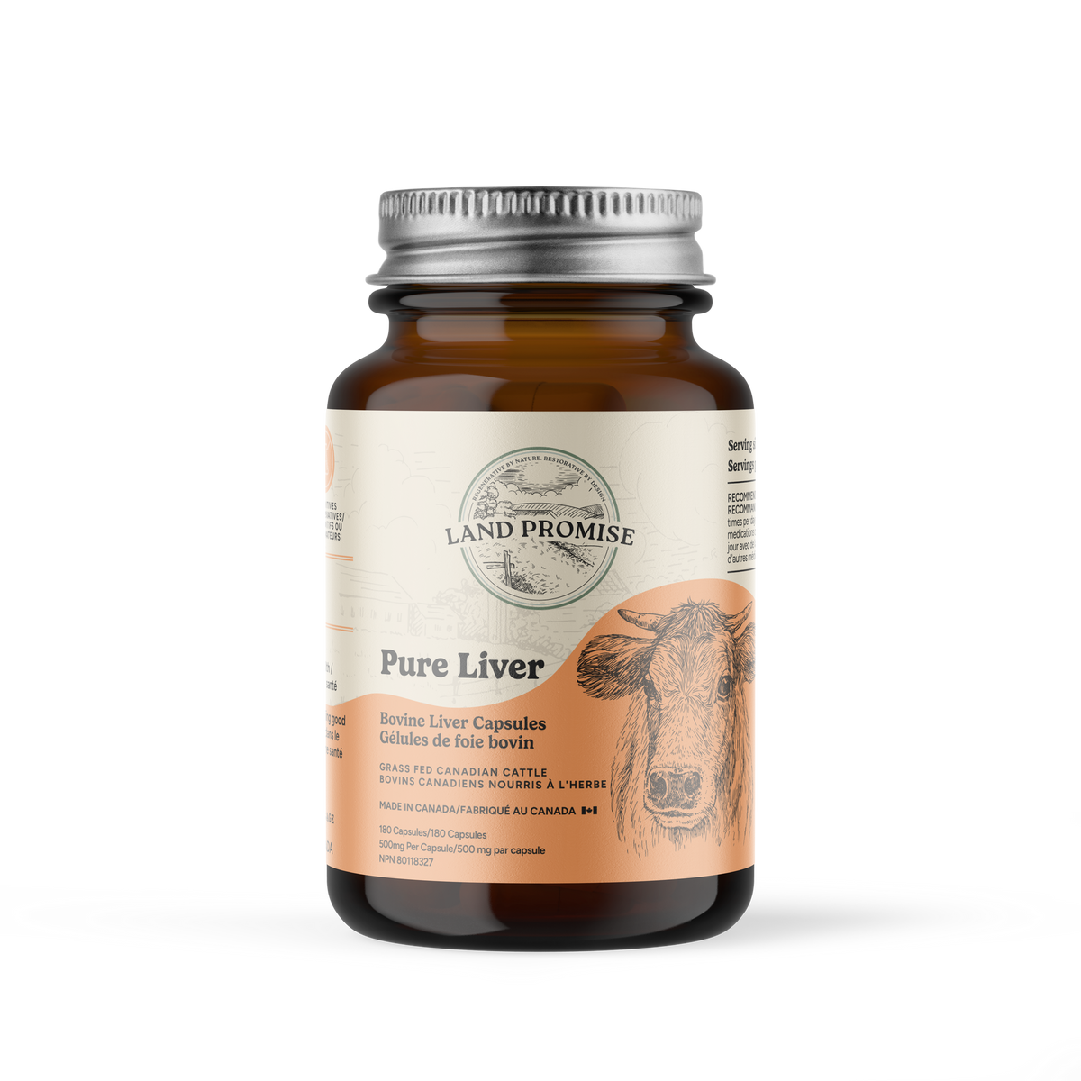 Land Promise Pure Liver, Freeze-Dried Grass-Fed Beef Liver, 180 Capsules
