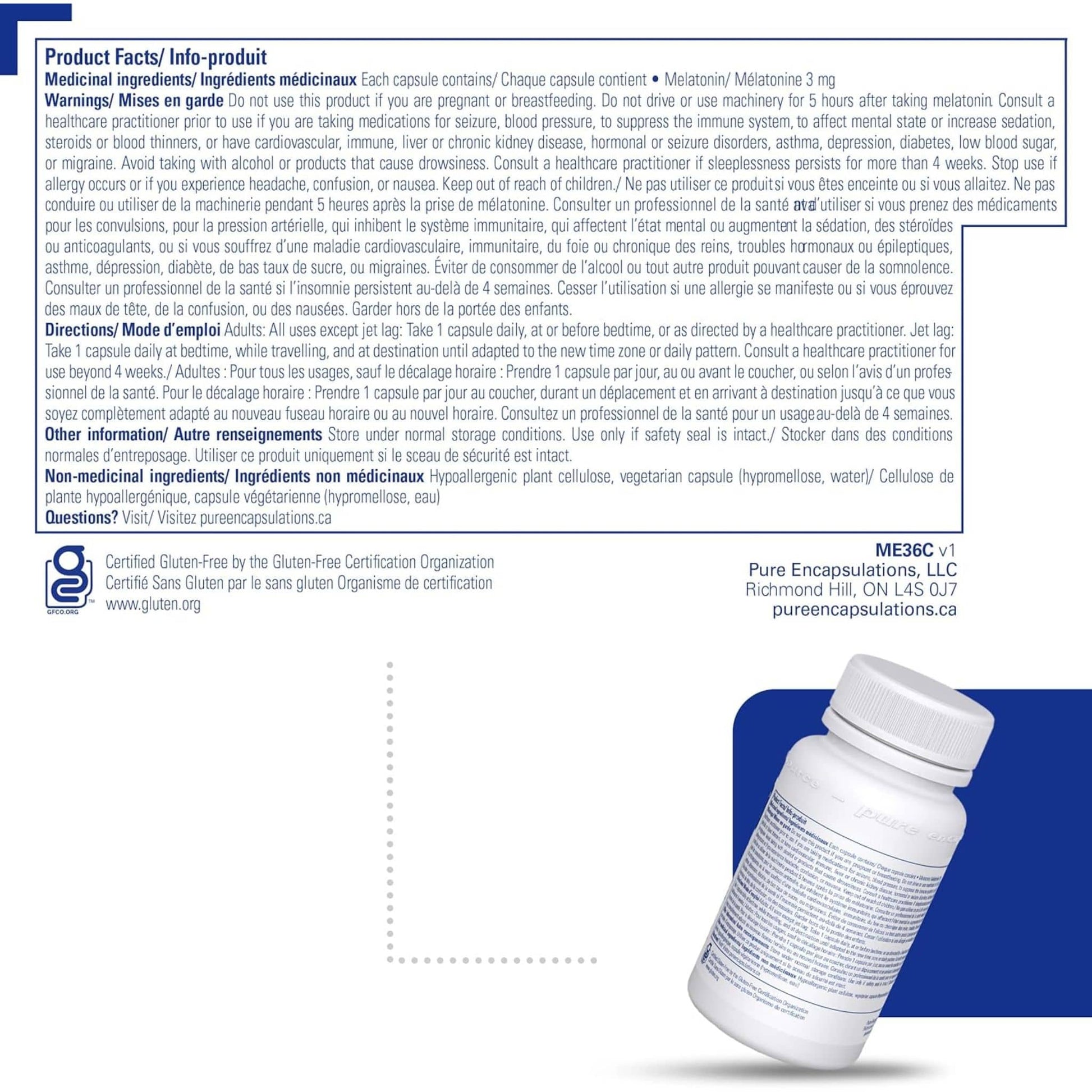 60 Capsules | Pure Encapsulations Melatonin 3mg