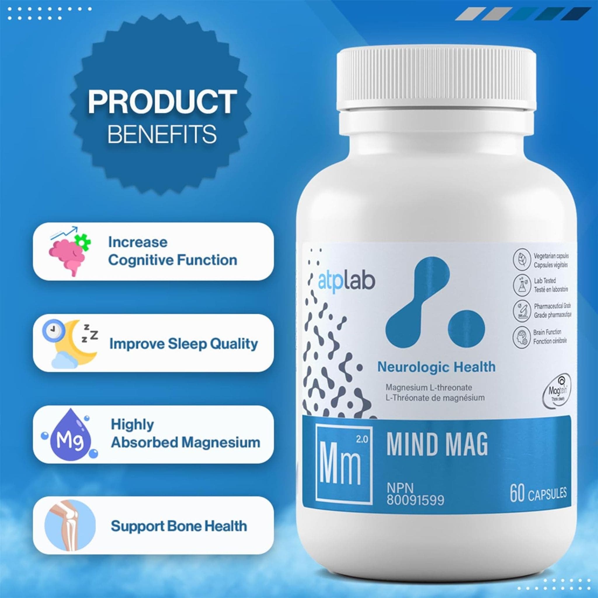 Atp Lab Magnesium ATP Lab Mind Mag, Support Brain and Bone Health, 60 Vegetable Capsules