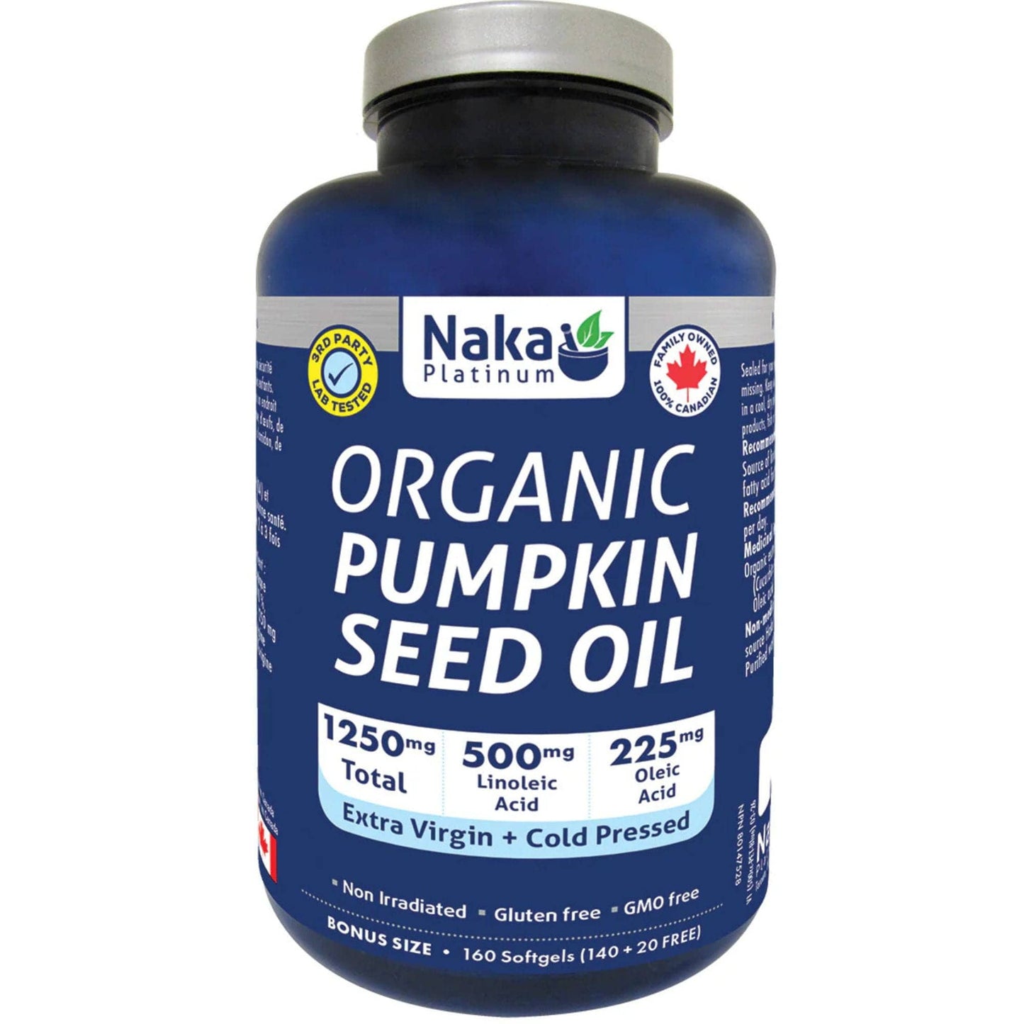NAKA Platinum Organic Pumpkin Seed Oil 1250mg, Cold-Pressed Omega-6 Support, 160 Softgels
