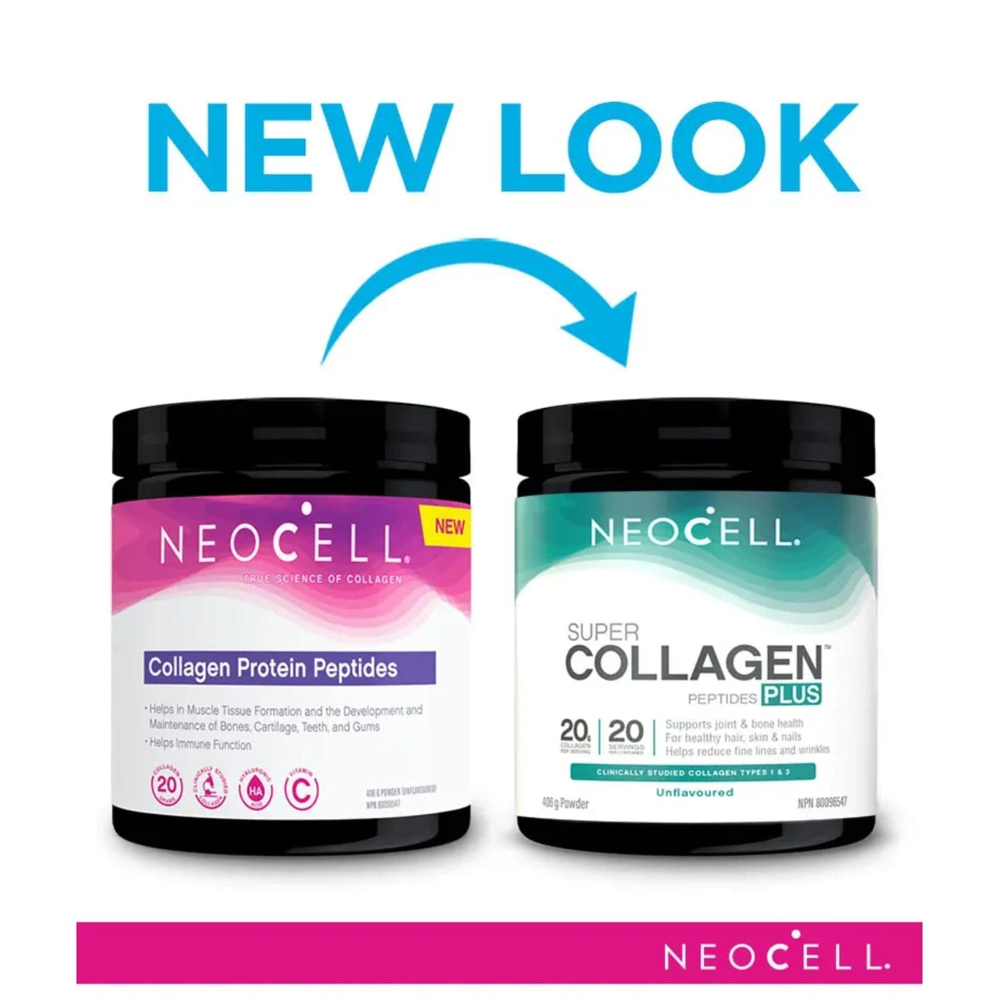 Neocell Super Collagen Peptides Plus 406g Powder Unflavoured / New vs old look