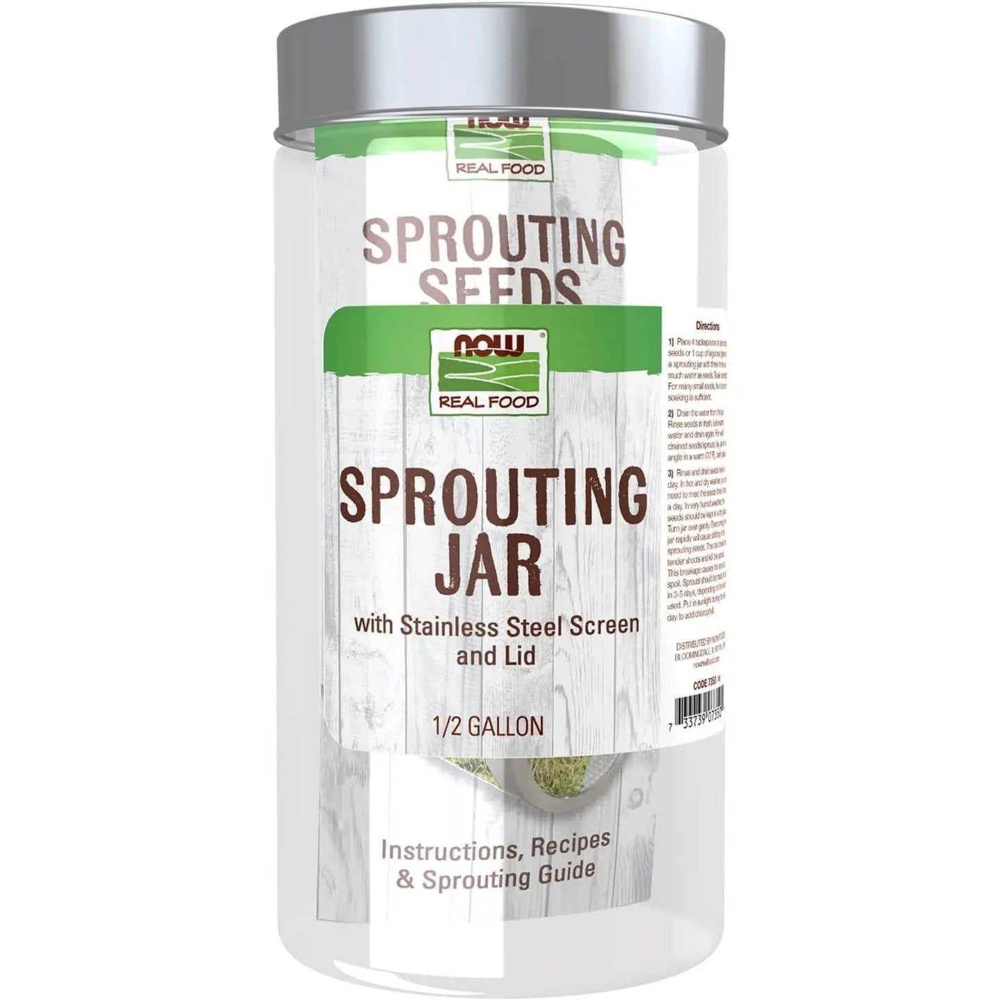 1.89L | NOW Real Food Sprouting Jar with Stainless Steel Screen and Lid
