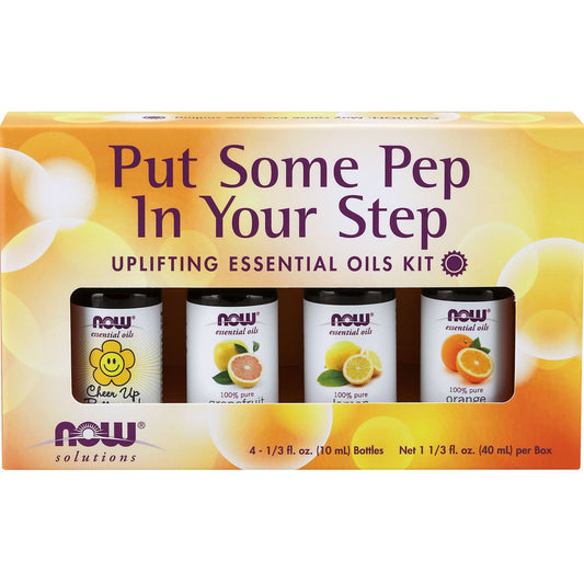 4x10mL | NOW Solutions Put Some Pep In Your Step Uplifting Essential Oils Kit