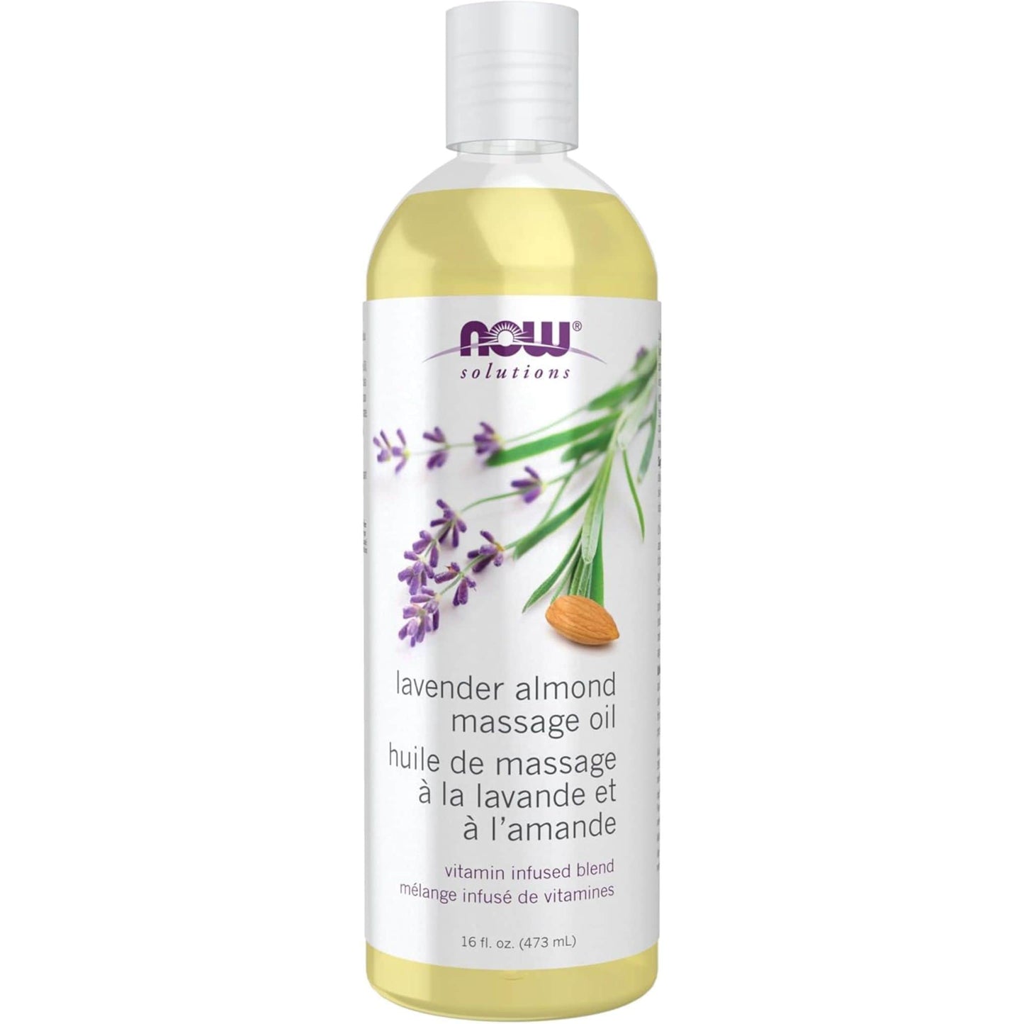 473mL | NOW Solutions Lavender Almond Massage Oil, Vitamin Infused Blend