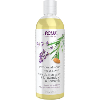 473mL | NOW Solutions Lavender Almond Massage Oil, Vitamin Infused Blend