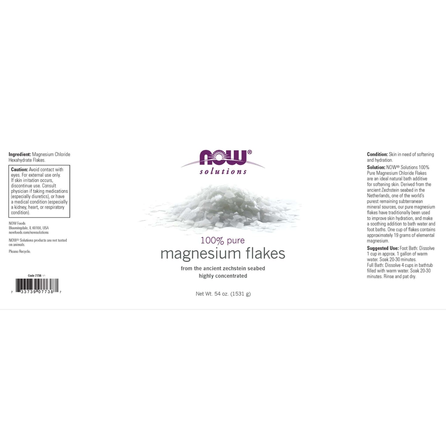 1531g | NOW Solutions 100% Pure Magnesium Flakes