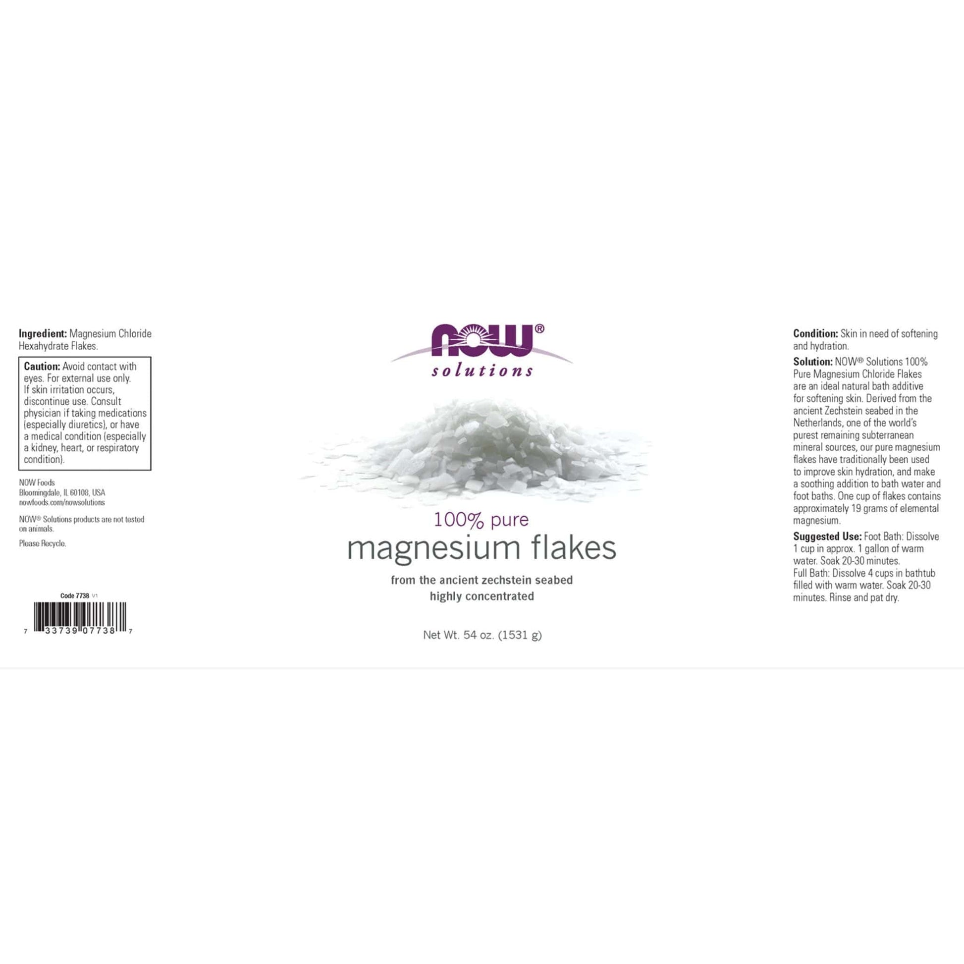 1531g | NOW Solutions 100% Pure Magnesium Flakes