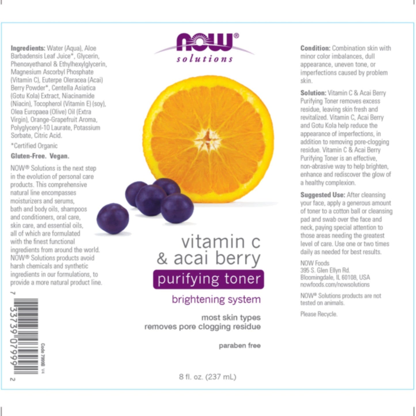 237mL | NOW Solutions Vitamin C and Acai Berry Purifying Toner