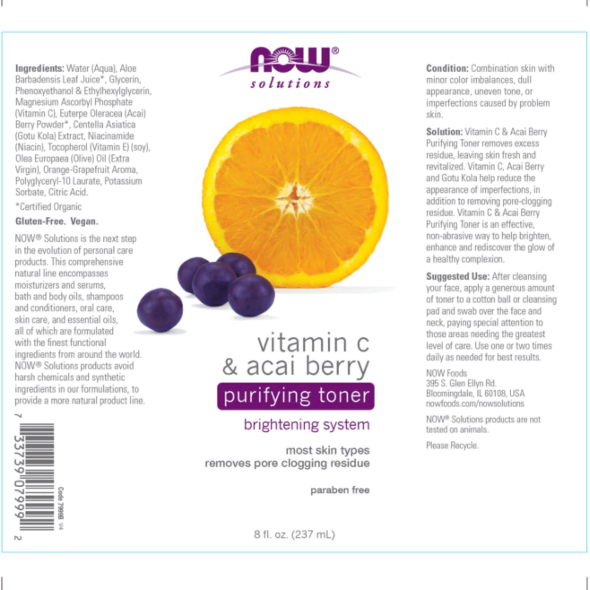 237mL | NOW Solutions Vitamin C and Acai Berry Purifying Toner