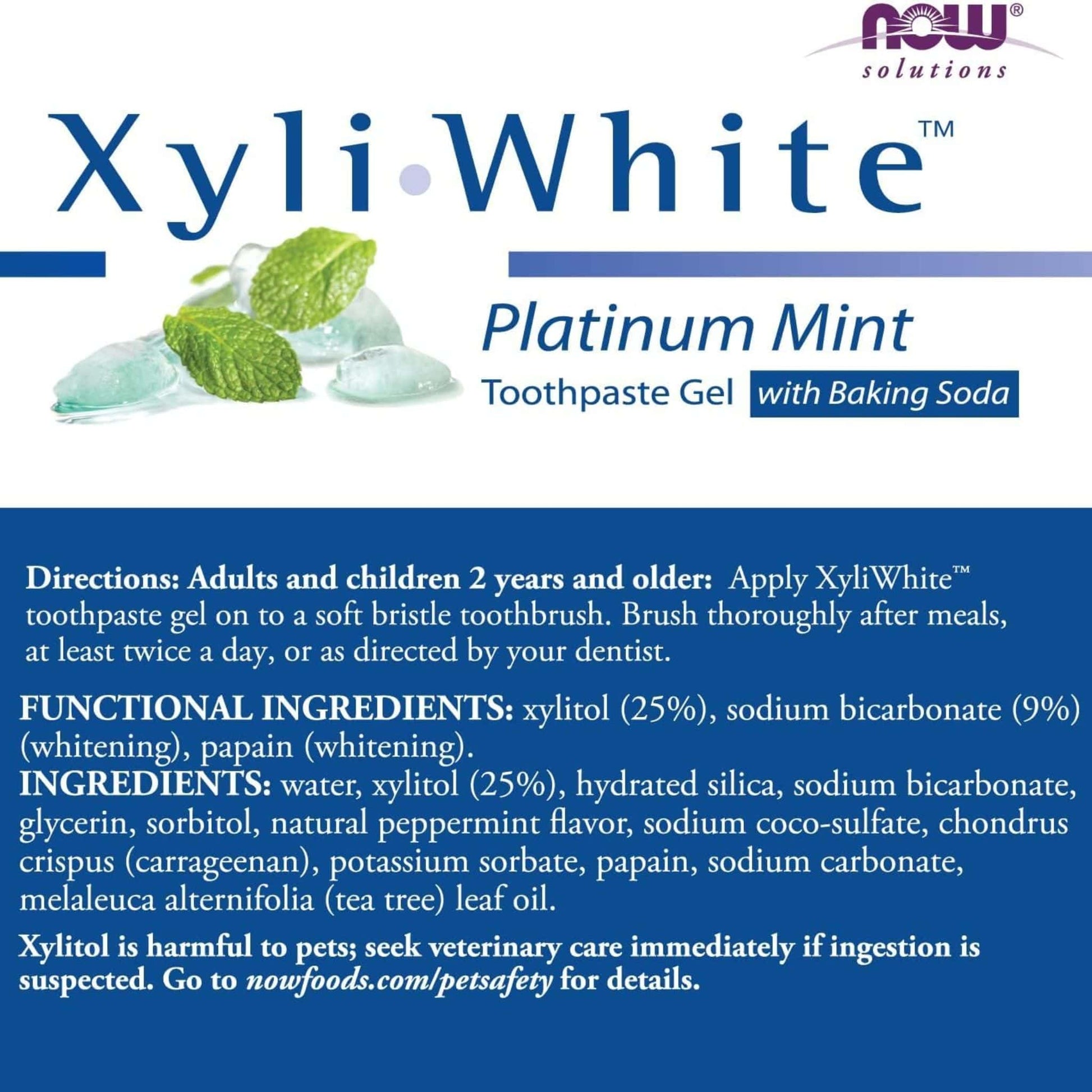 Platinum Mint, 181g | NOW Xyli White Toothpaste Gel with Baking Soda