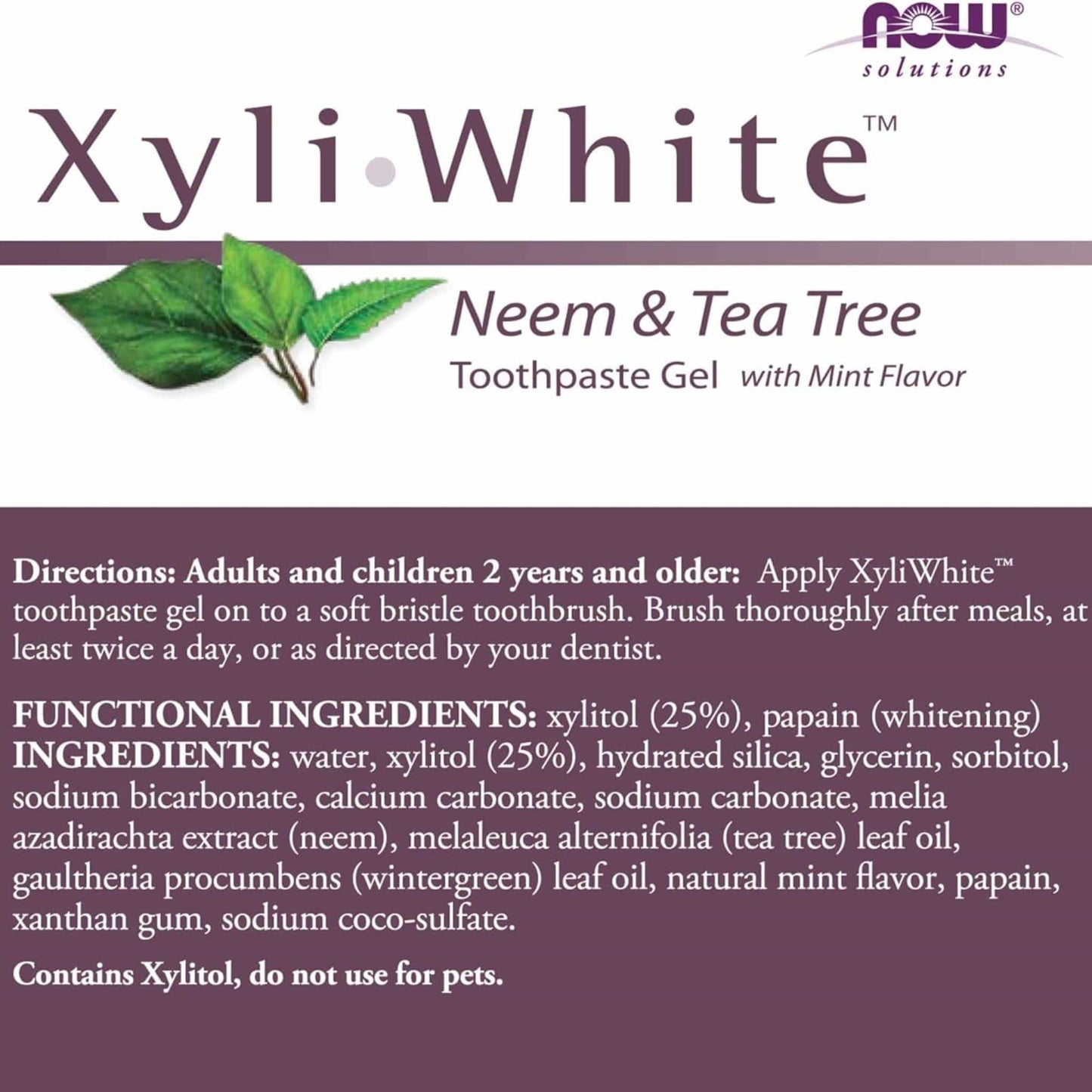 Neem & Tea Tree, 181g | NOW Xyli White Toothpaste Gel with Mint Flavour