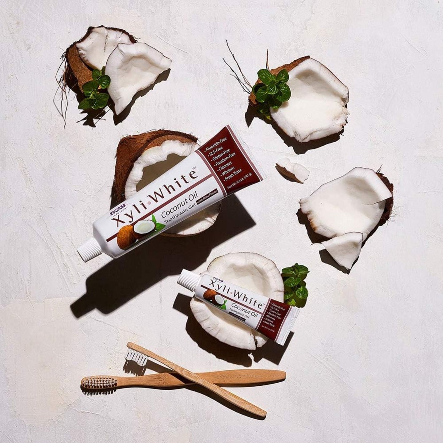 Coconut Oil, 181g | NOW Xyli White Toothpaste Gel with Mint Flavour
