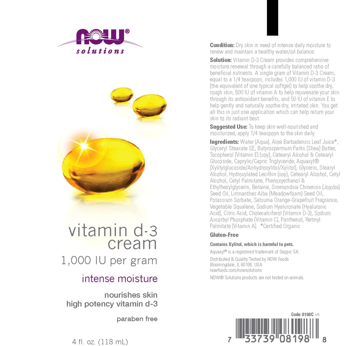 118mL | NOW Vitamin D-3 Cream 1,000 IU per gram