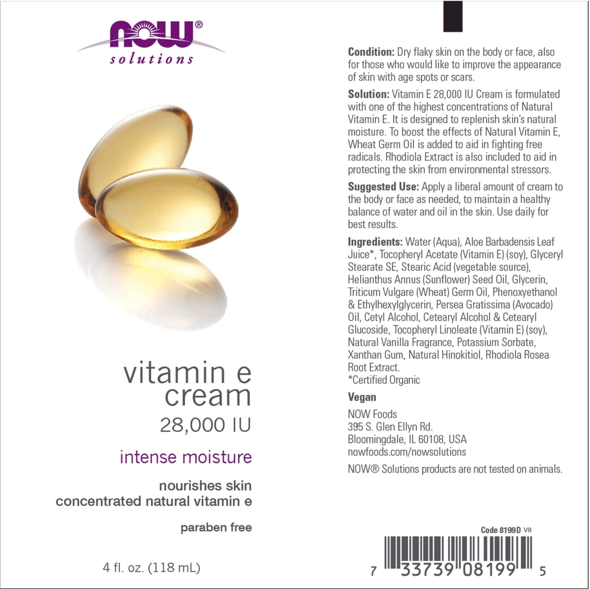 118mL | NOW Solutions Vitamin E Cream 28,000 IU