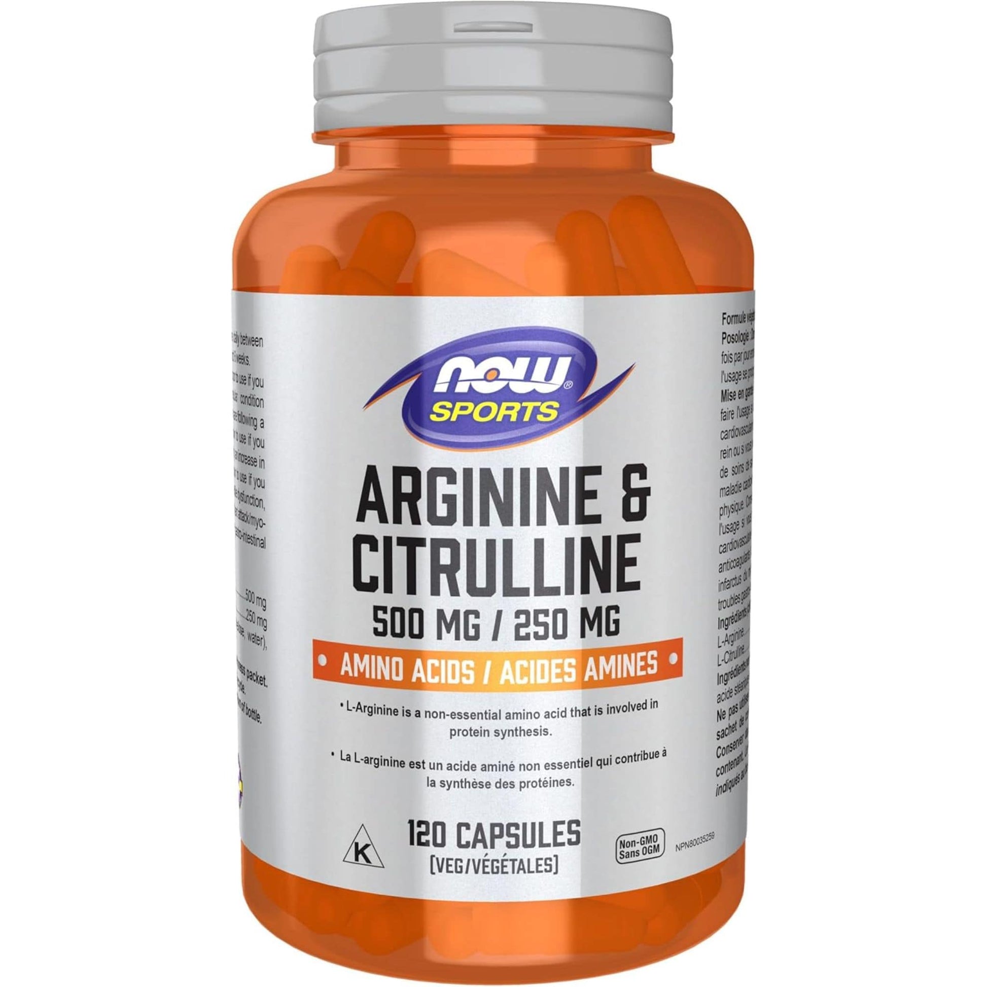 120 Vegetable Capsules | NOW Sports Arginine & Citrulline 500 mg/250 mg, Amino Acids