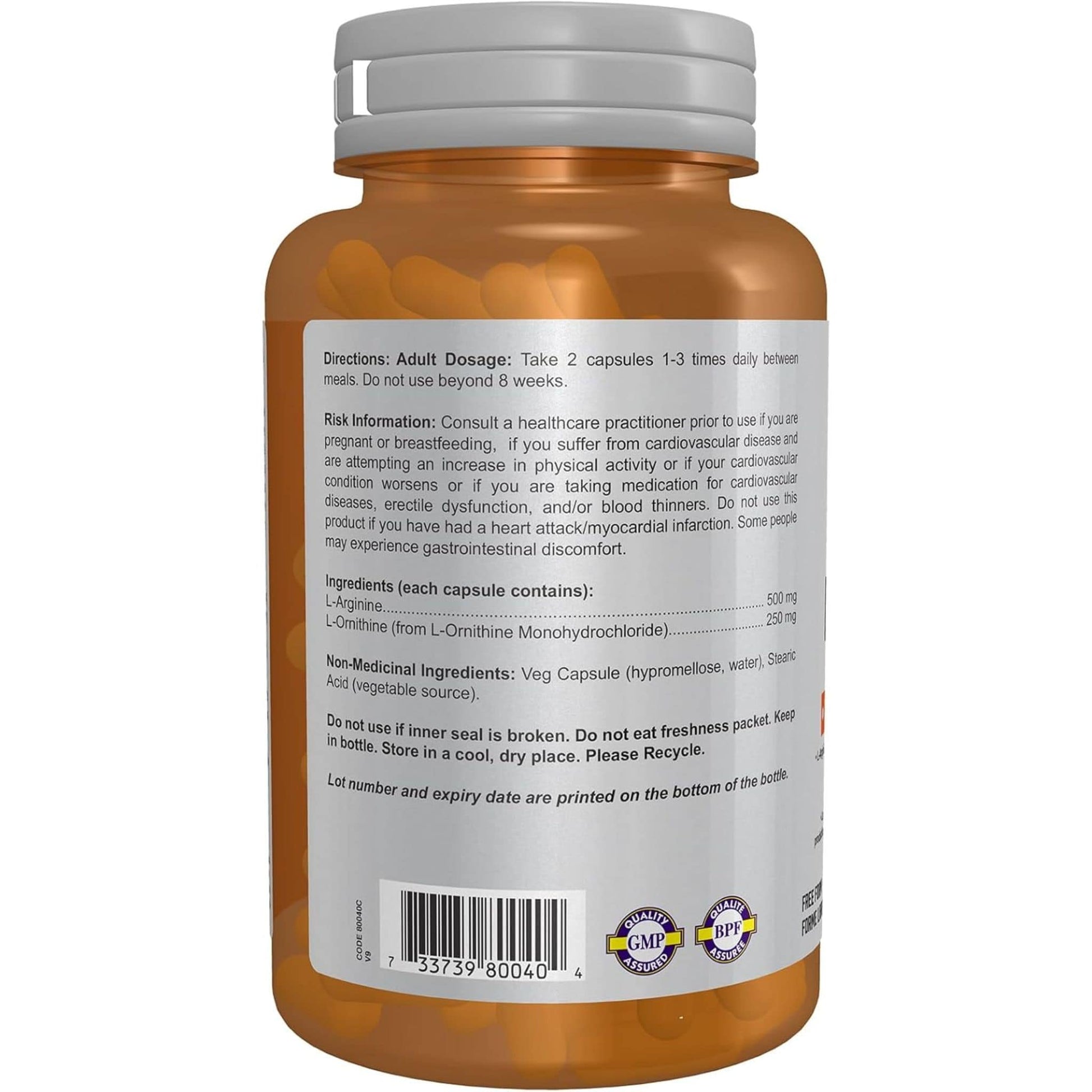 100 Vegetable Capsules | NOW Sports L-Arginine and L-Ornithine 500 mg/250 mg, Amino Acids