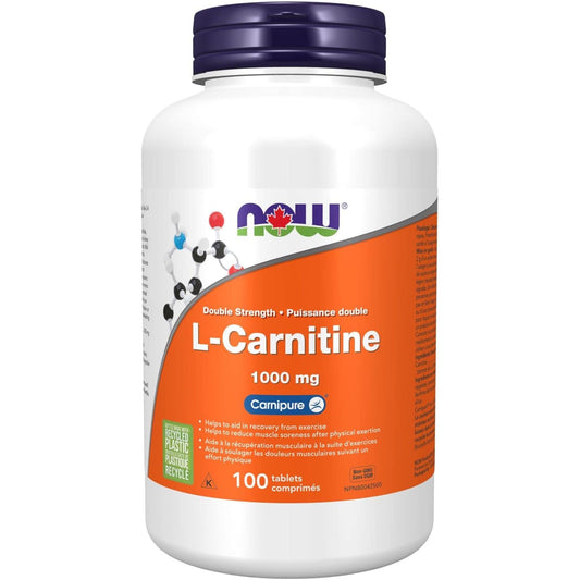 100 Tablets | NOW L-Carnitine 1000 mg, Double Strength