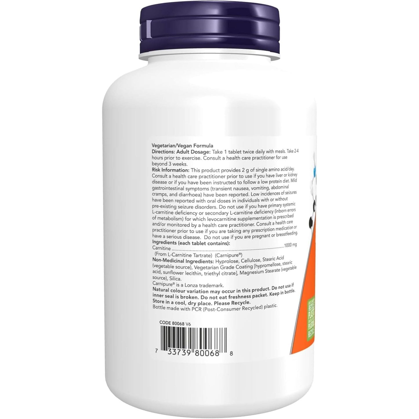 100 Tablets | NOW L-Carnitine 1000 mg, Double Strength