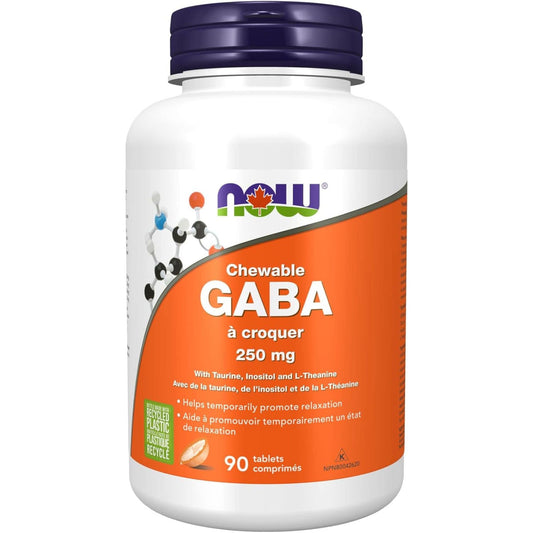 90 Chewable Tablets |  NOW GABA Chewable 250 mg with Taurine, Inositol and L-Theanine