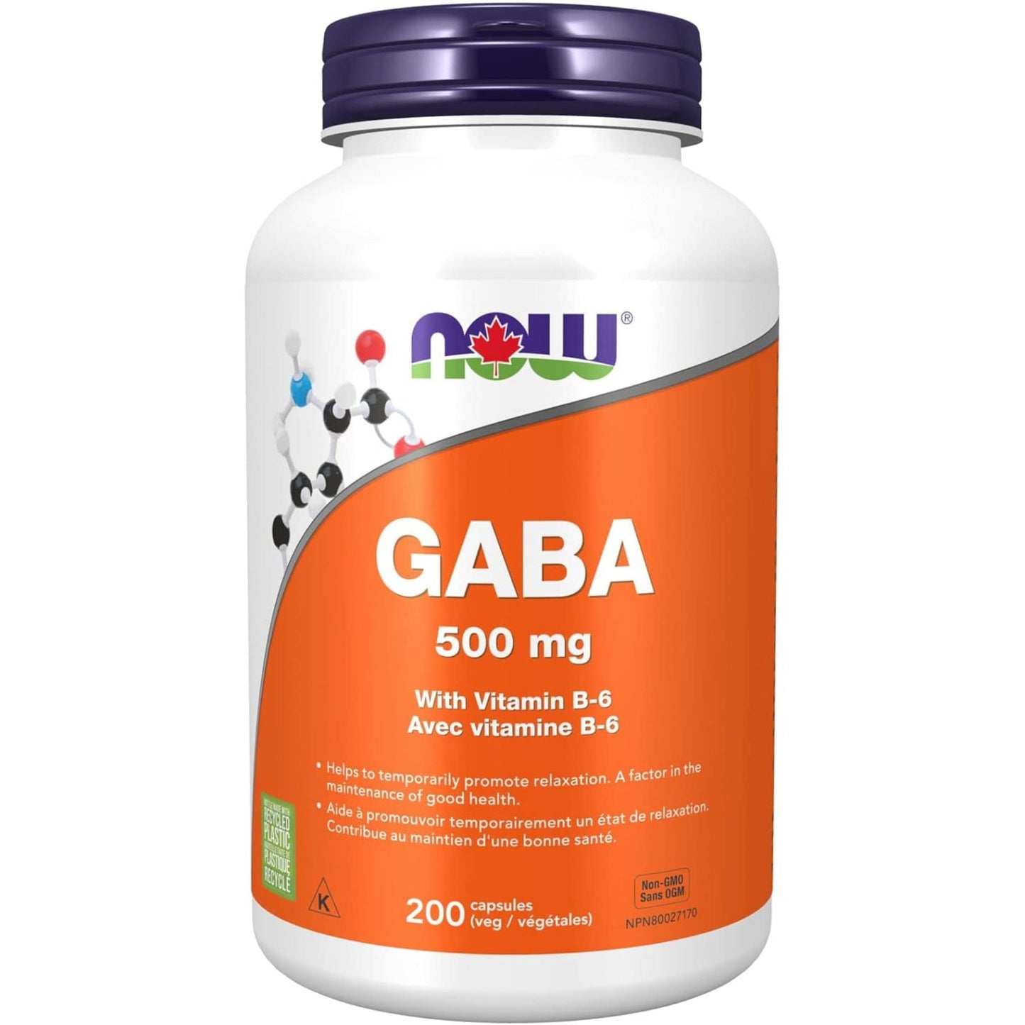 200 Vegetable Capsules | NOW GABA 500 mg With Vitamin B-6