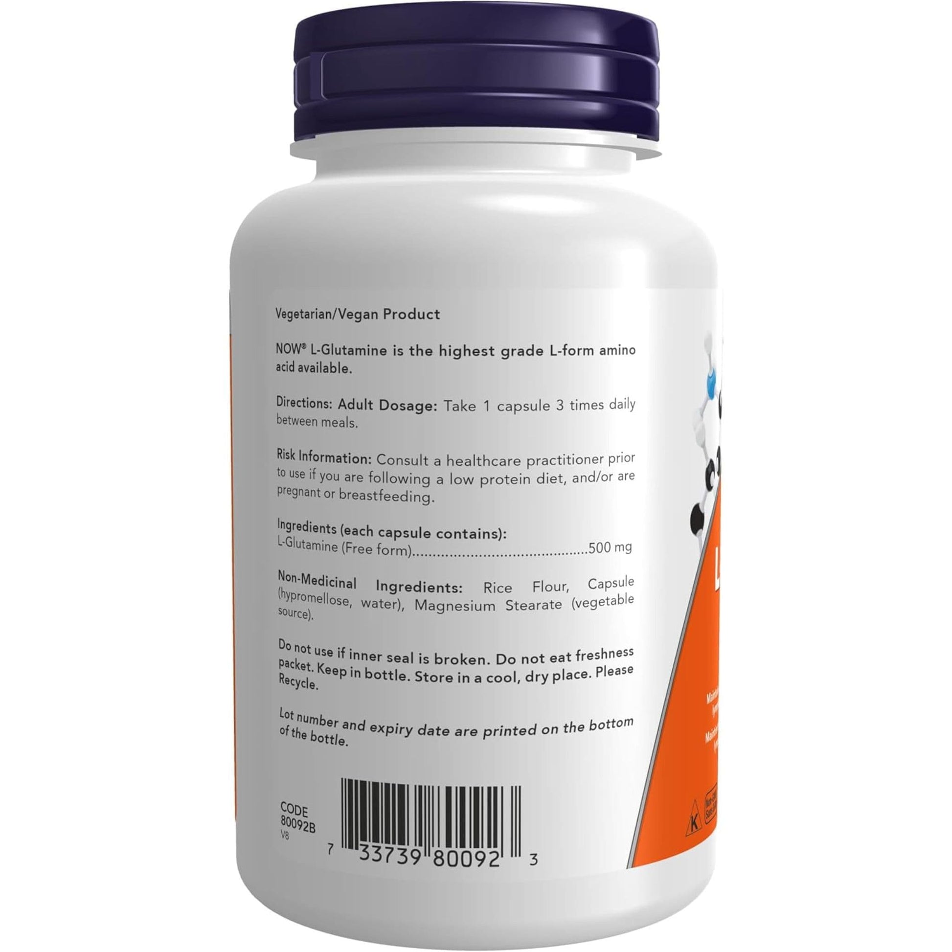 120 Vegetable Capsules | NOW L-Glutamine 500 mg