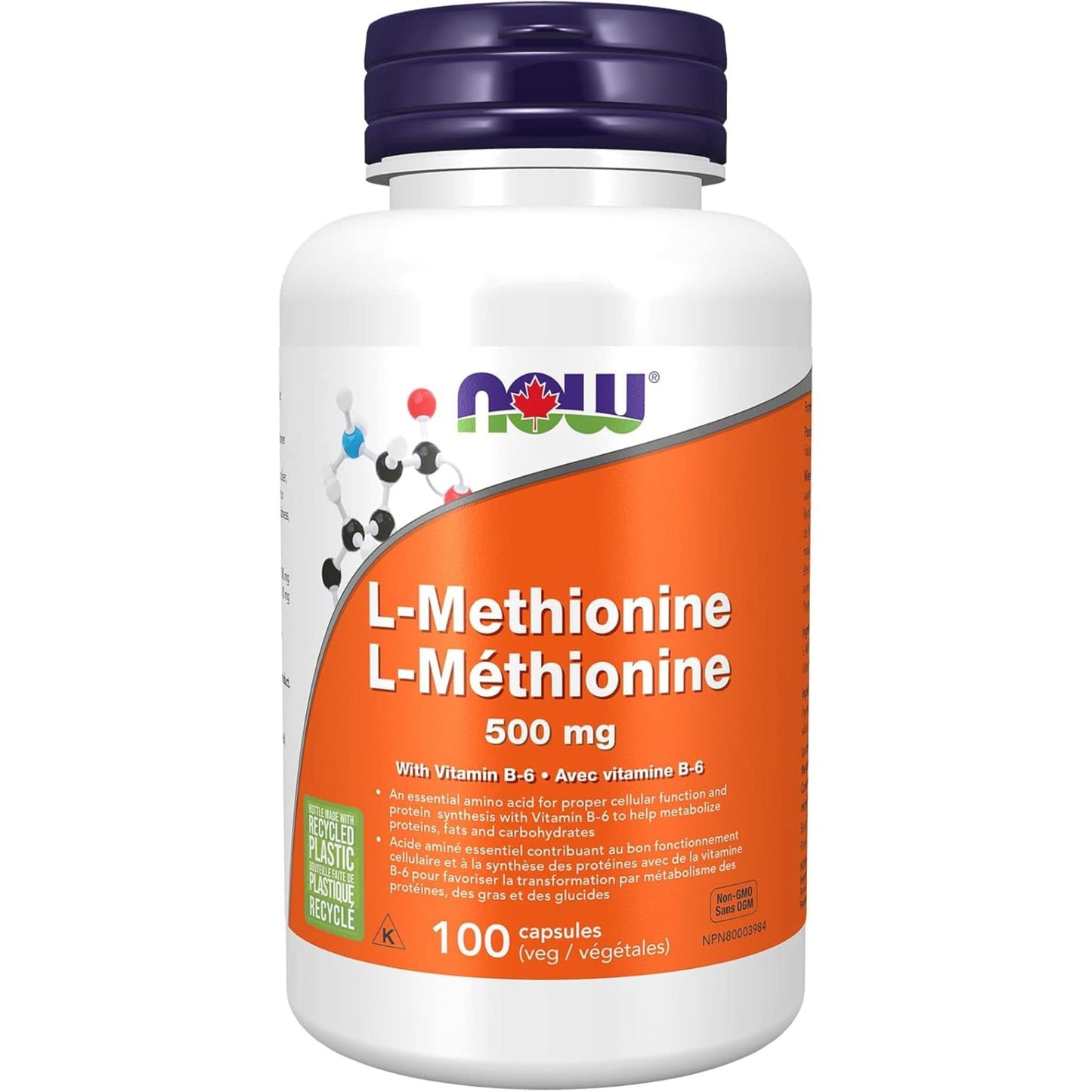 100 Vegetable Capsules | NOW L-Methionine 500 mg with Vitamin B-6