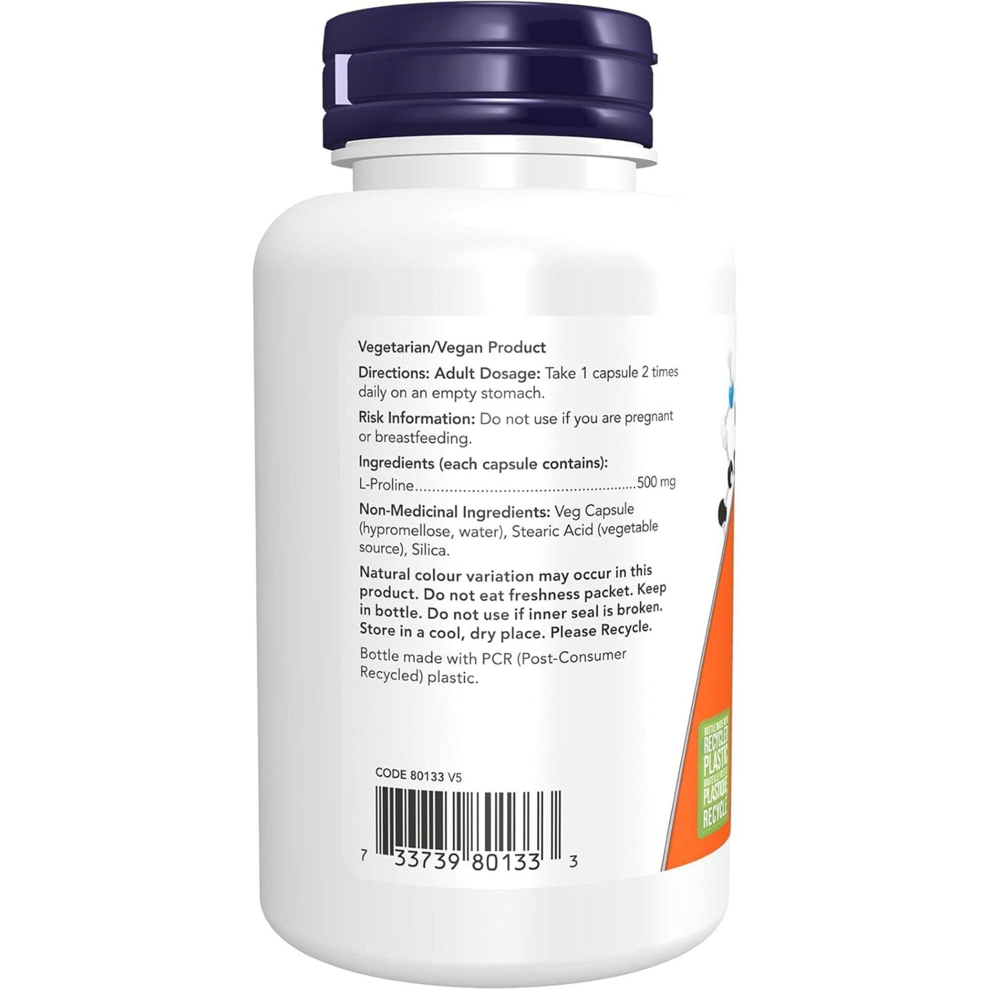 120 Vegetable Capsules | NOW L-Proline 500 mg