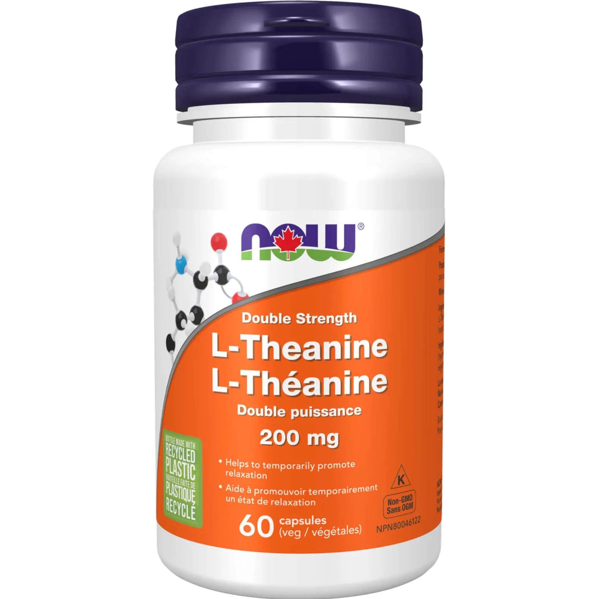 60 Vegetable Capsules | NOW L-Theanine 200 mg, Double Strength