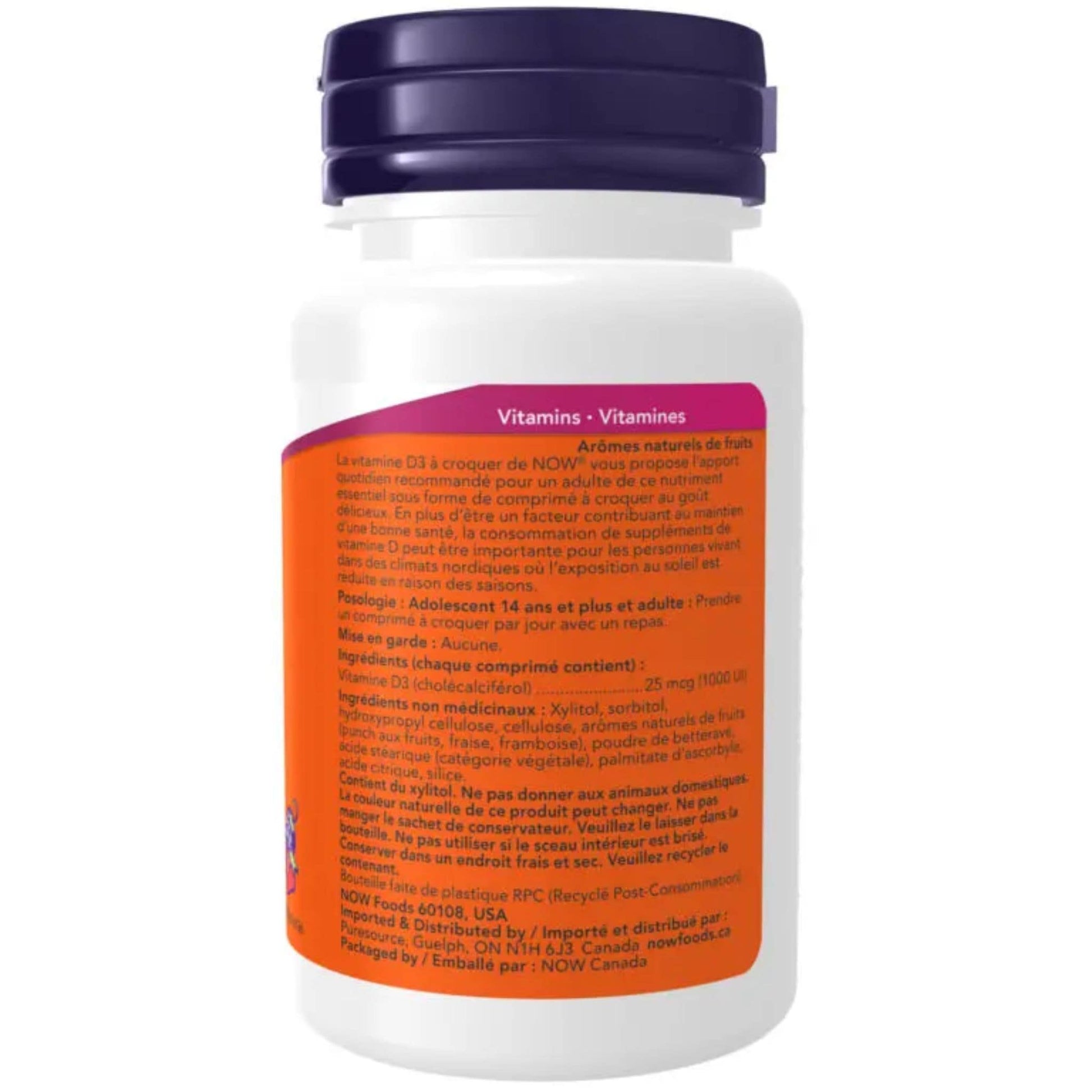 Natural Fruit Flavour, 180 Chewable Tablets | NOW Chewable Vitamin D3 1000 IU