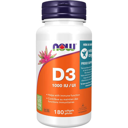 180 Softgels | NOW Vitamin D3 1000 IU/UI