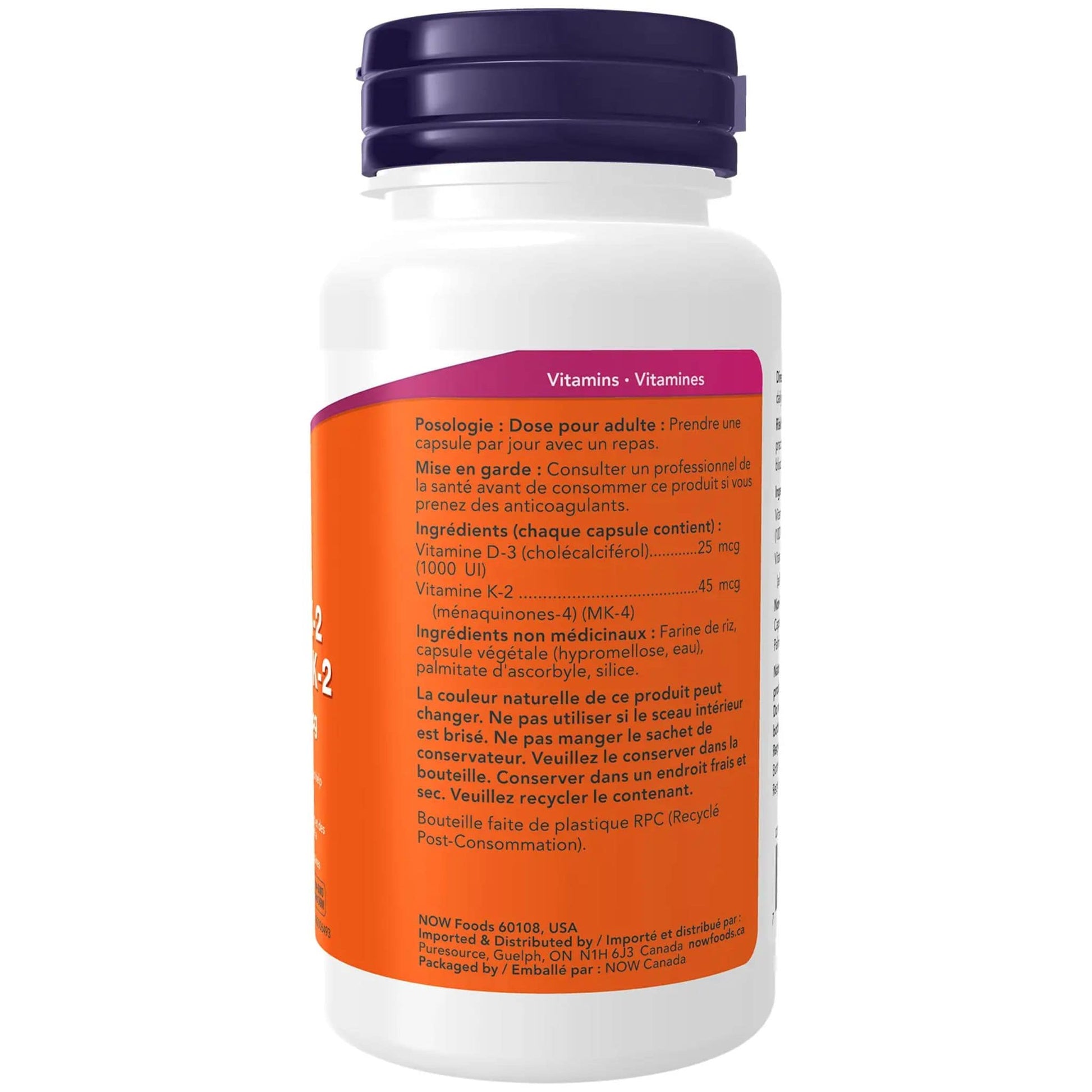 120 Vegetable Capsules | NOW Vitamin d-3 and K-2 1000 IU/UI, 45 mcg
