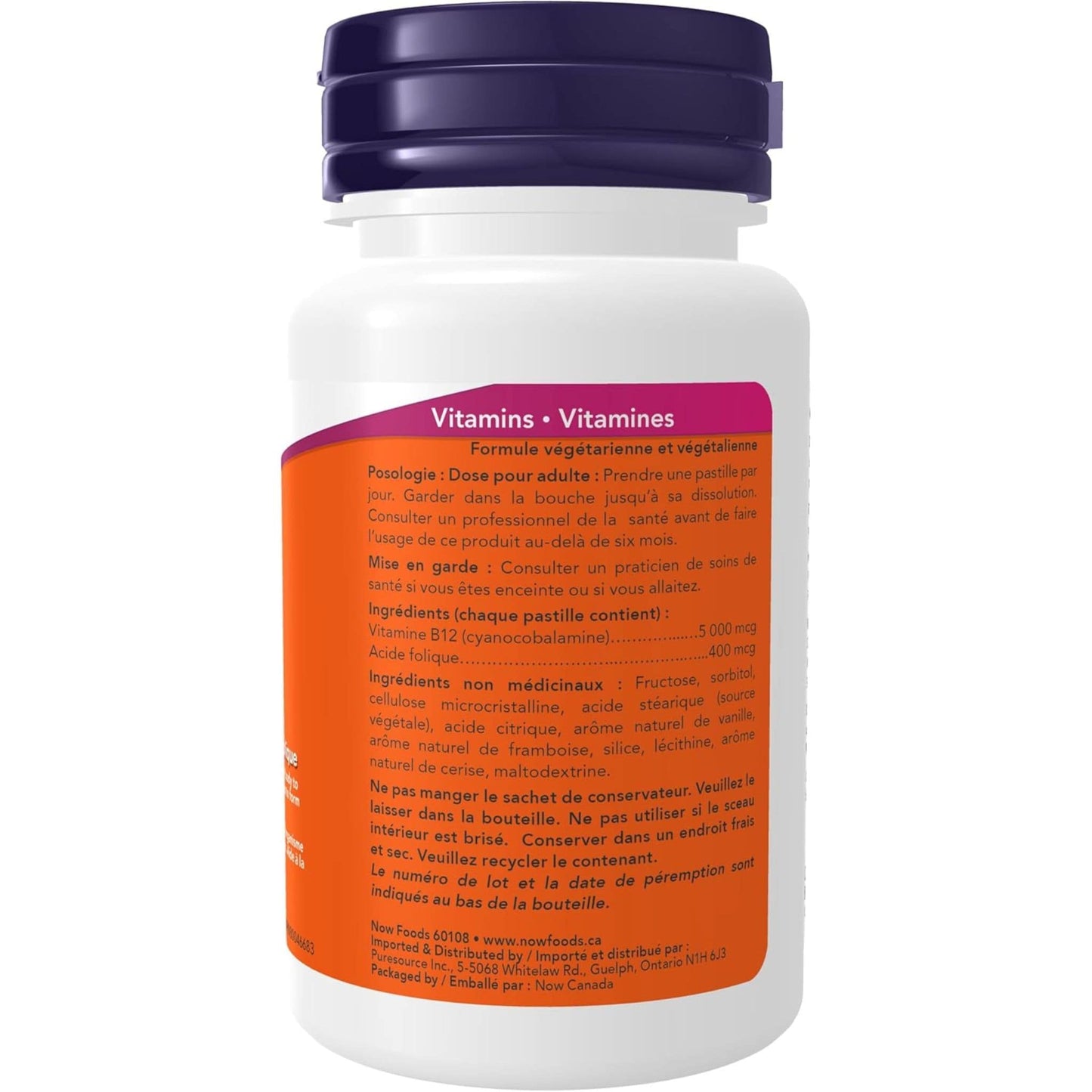 60 Lozenges | NOW B-12 5000 mcg Chewable with Folic Acid