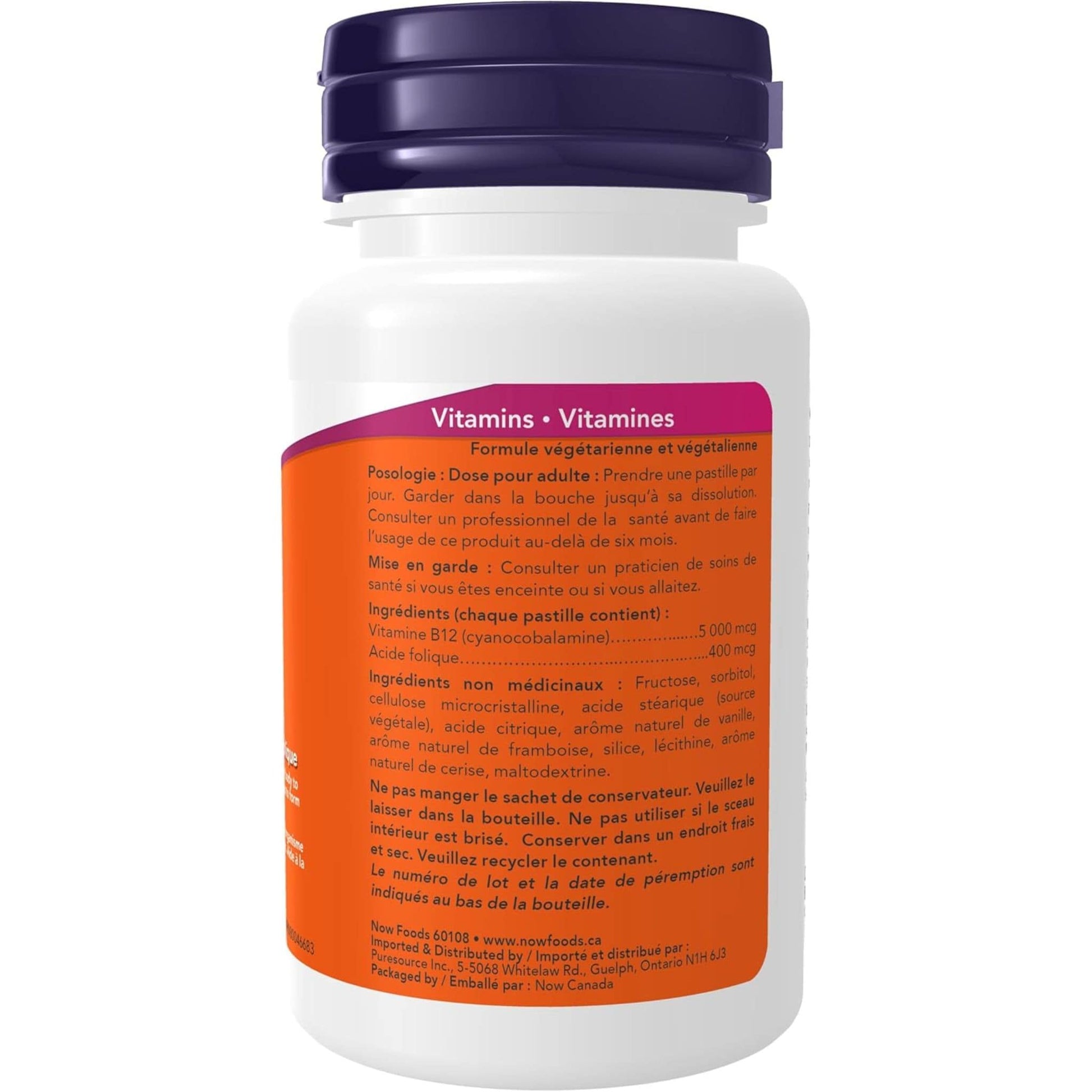 60 Lozenges | NOW B-12 5000 mcg Chewable with Folic Acid