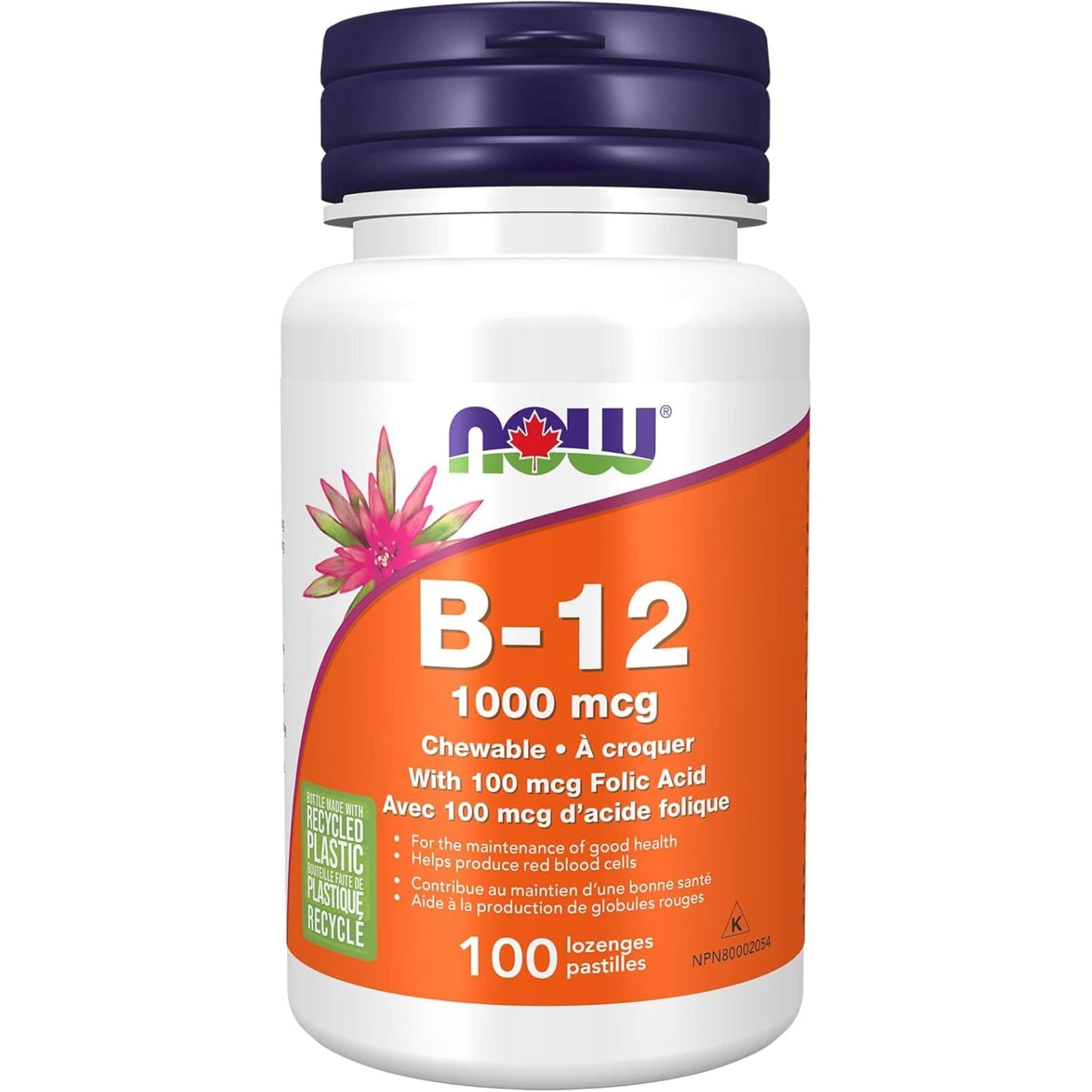 100 Chewable Lozenges | NOW B-12 1000 mcg with 100 mcg Folic Acid