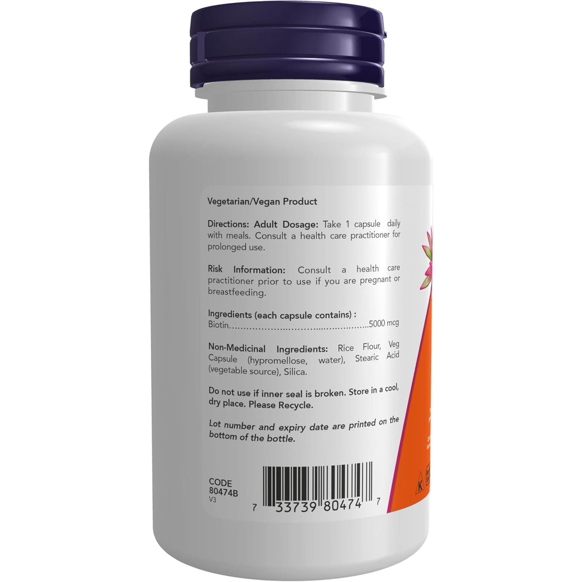 120 Vegetable Capsules | NOW Biotin 5000 mcg Extra Strength
