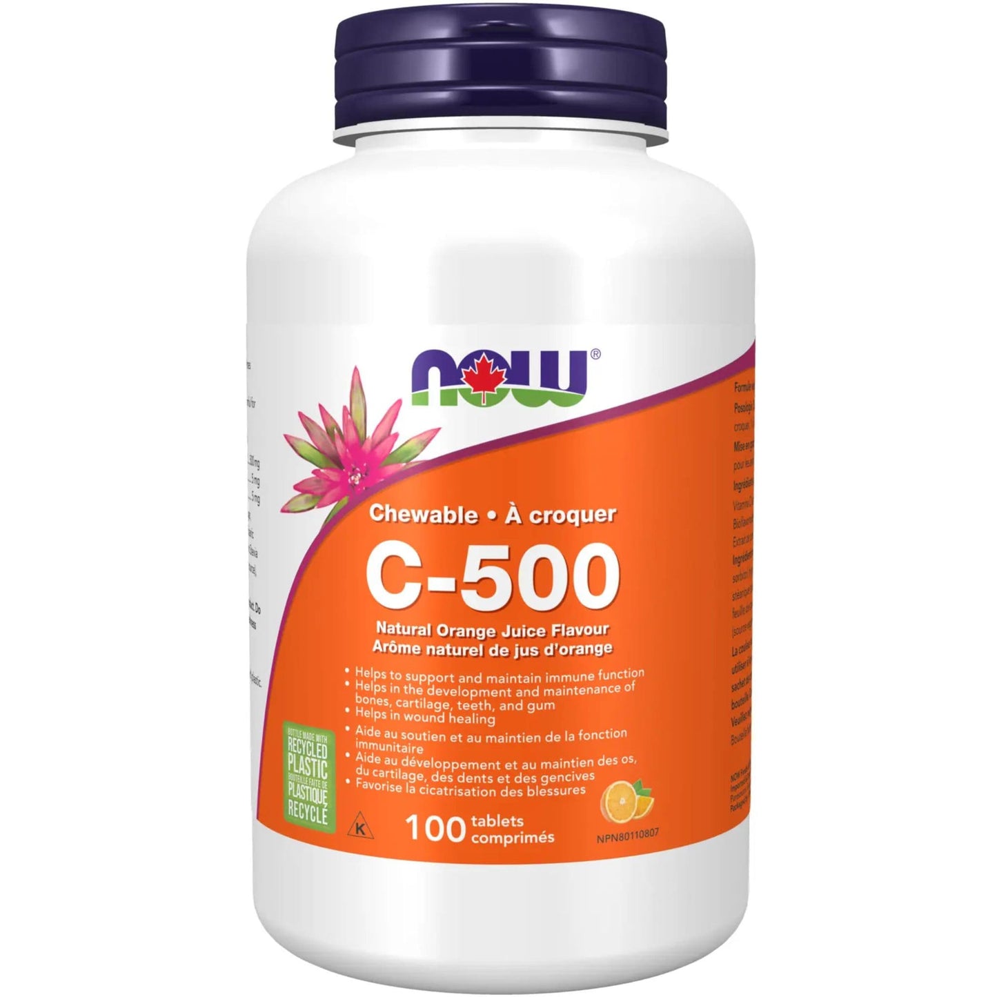 Natural Orange Juice Flavour, 100 Chewable Tablets | NOW Chewable C-500