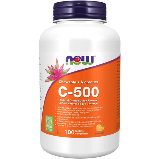 Natural Orange Juice Flavour, 100 Chewable Tablets | NOW Chewable C-500
