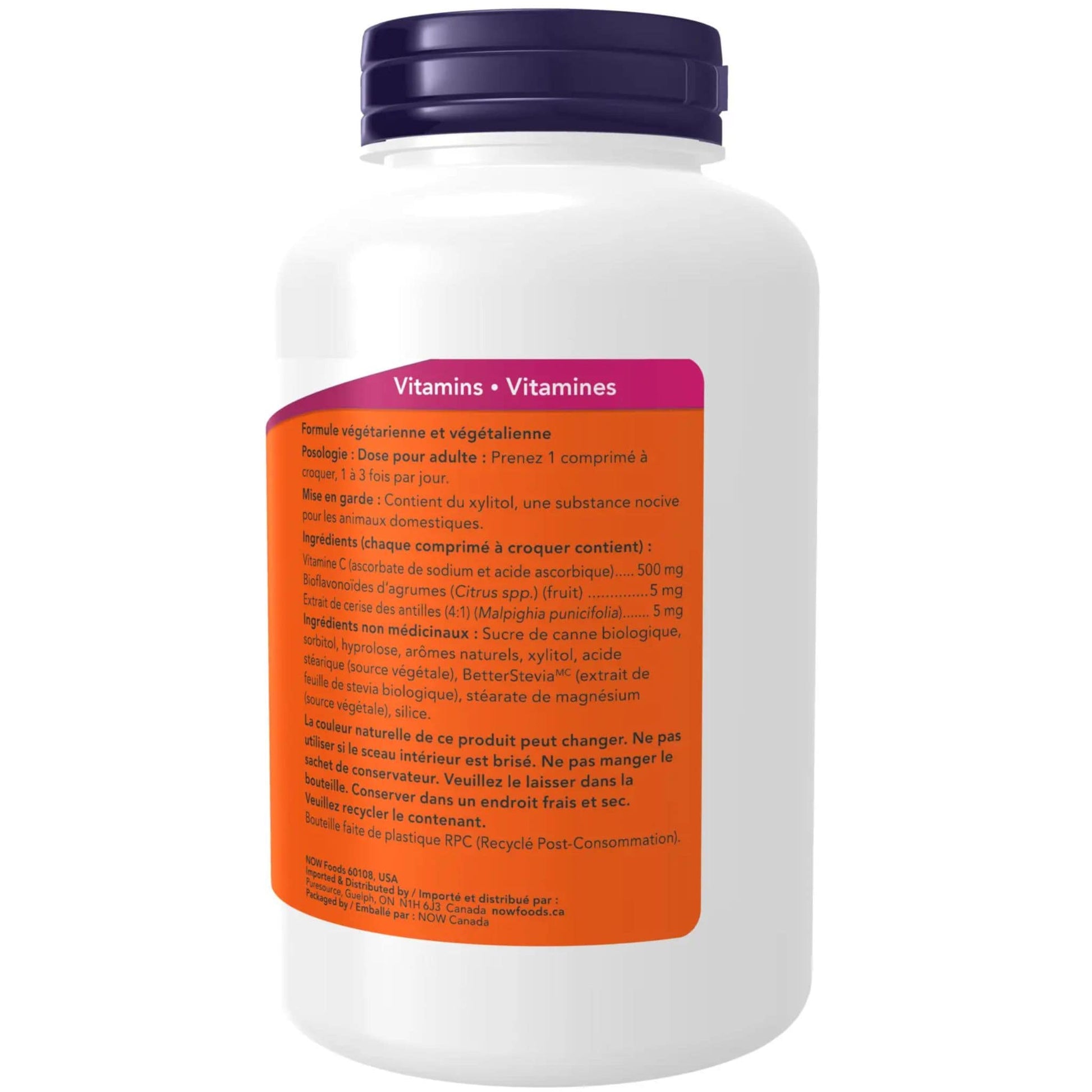 Natural Orange Juice Flavour, 100 Chewable Tablets | NOW Chewable C-500